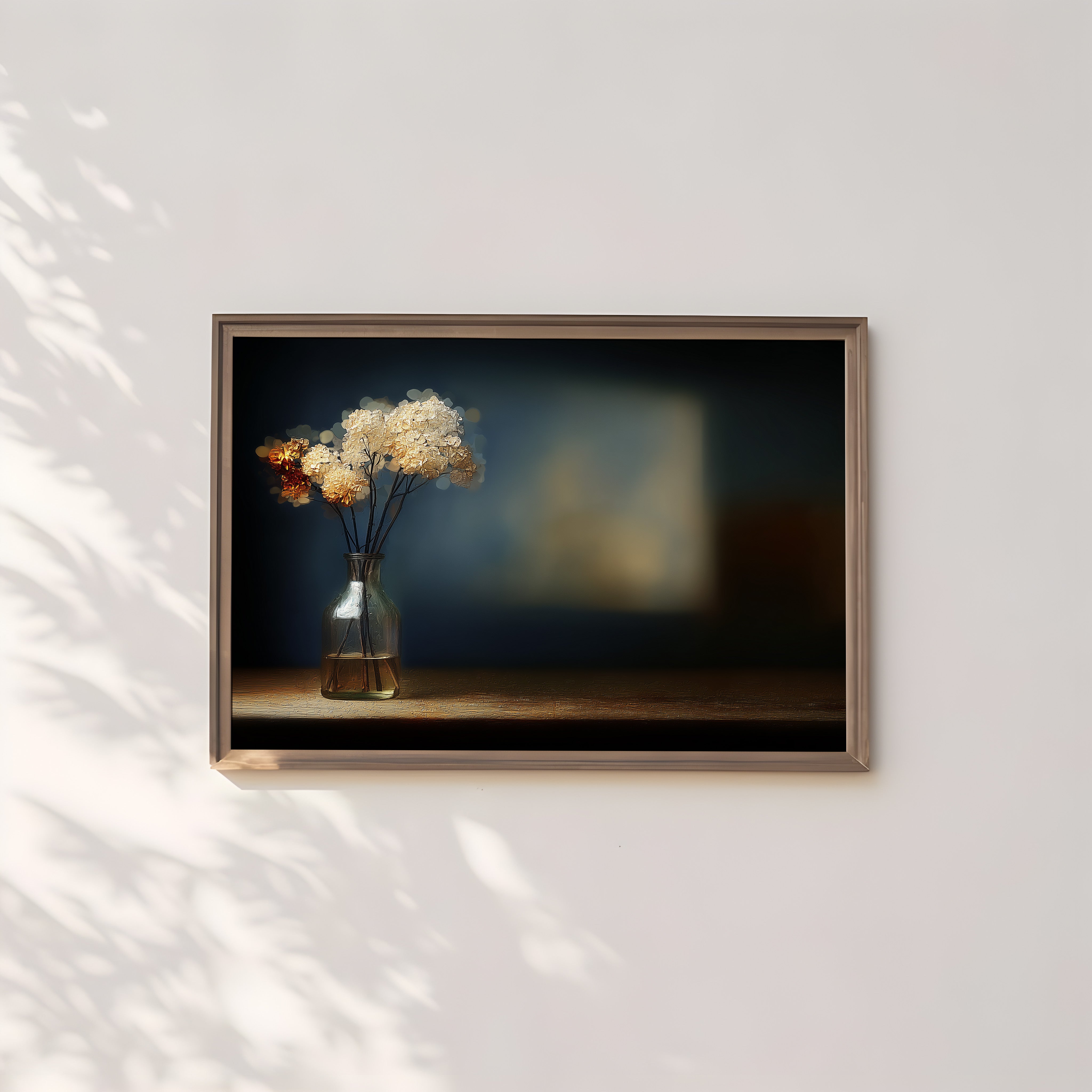 Dried Flowers Wall Art – Moody Minimalist Painting | Velvety Midnight Blue Print