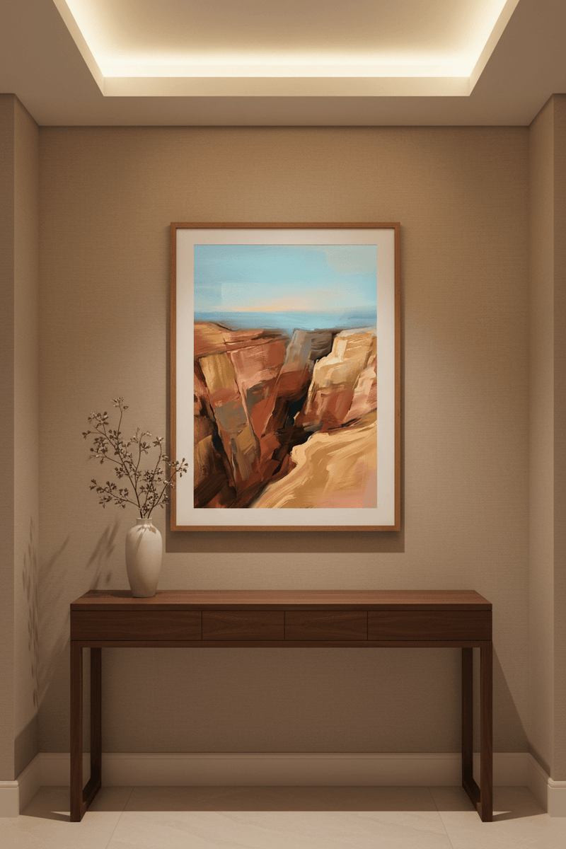 Desert Canyon Landscape Art Print - Southwest Terracotta Cliffs - Abstract Wall Decor