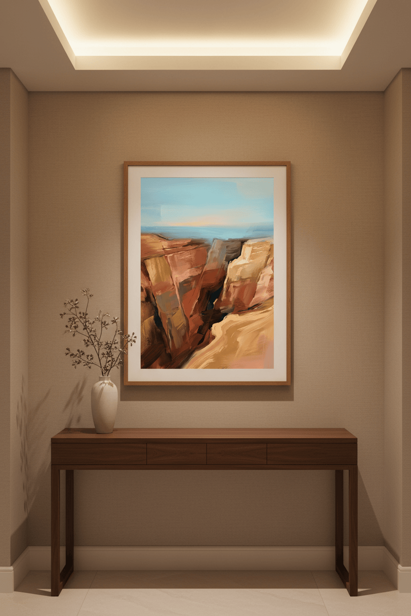 Desert Canyon Landscape Art Print - Southwest Terracotta Cliffs - Abstract Wall Decor