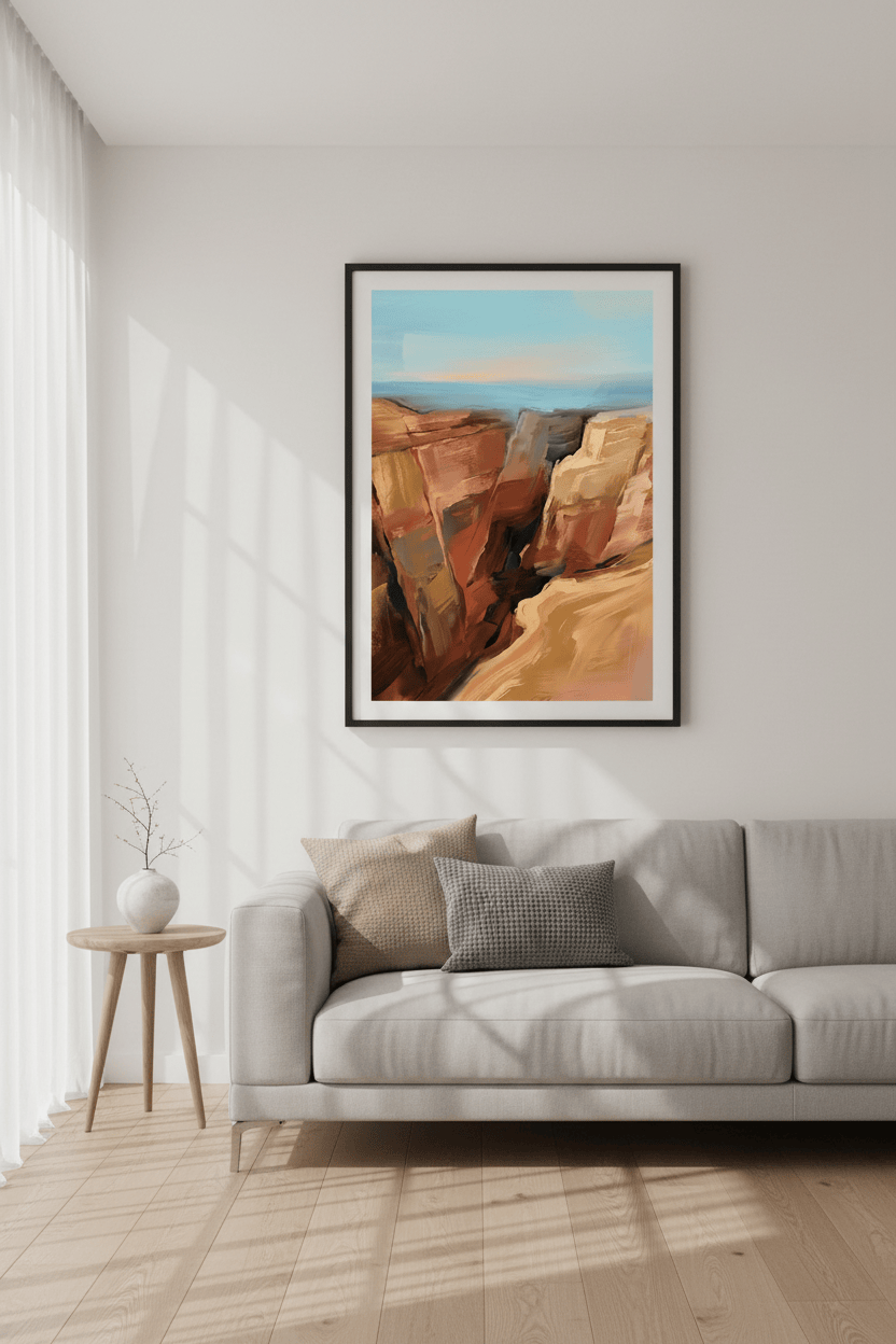 Desert Canyon Landscape Art Print - Southwest Terracotta Cliffs - Abstract Wall Decor