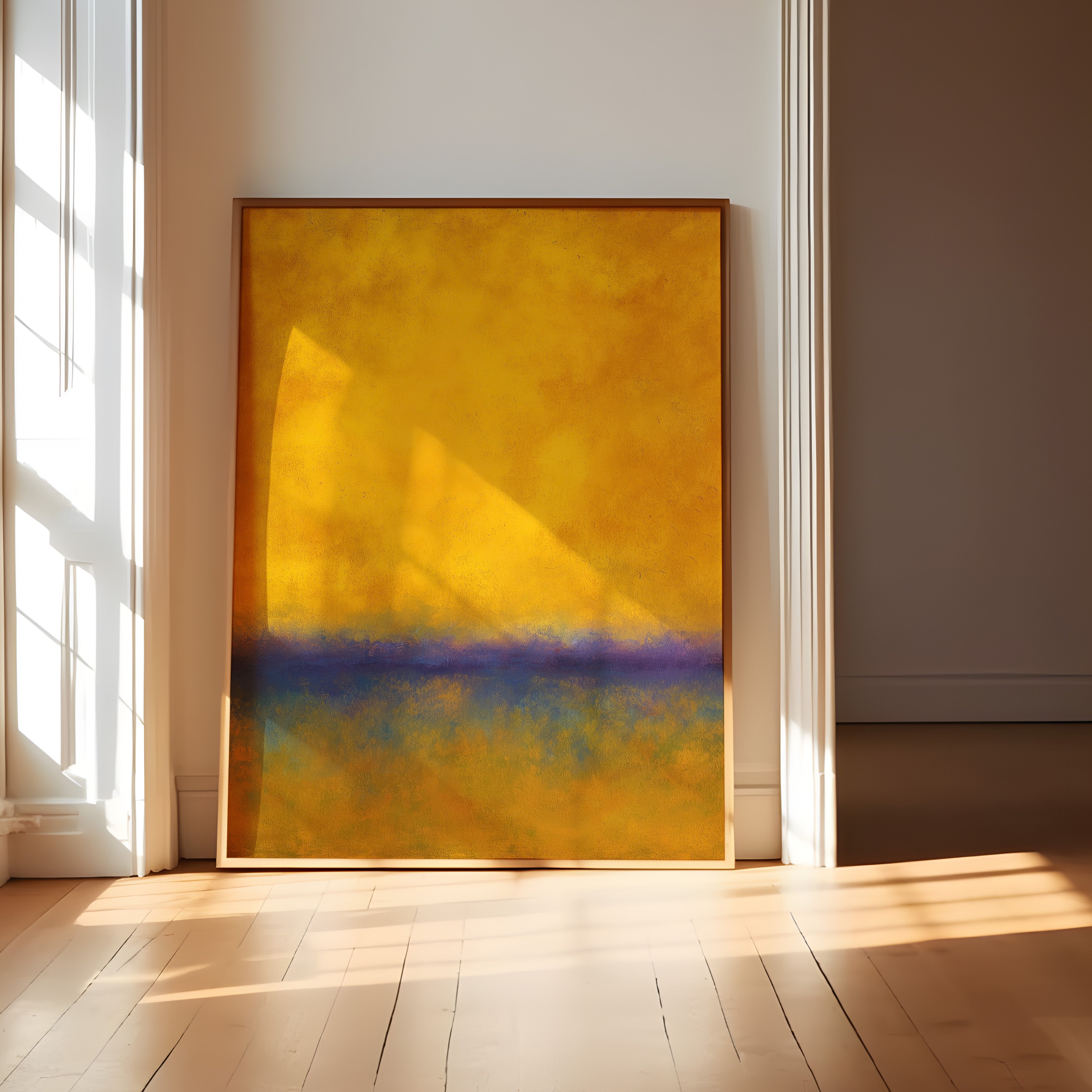Abstract Color Field Art – Meditative Wall Art with Golden Yellow & Indigo Blue Canvas Texture