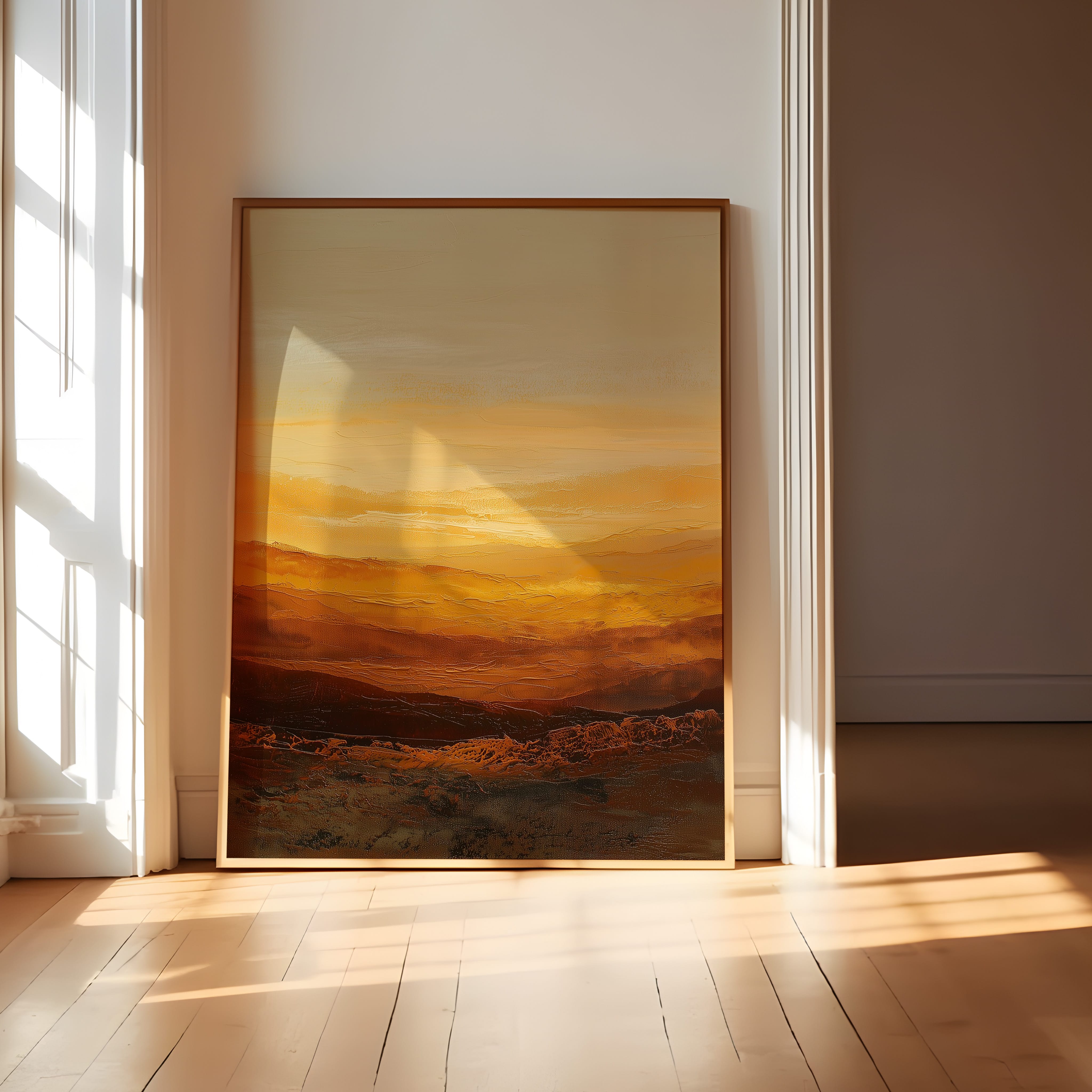 Amber Gold Wall Art - Abstract Canvas Print | Heavy Impasto Painting | Horizontal Palette Knife Decor