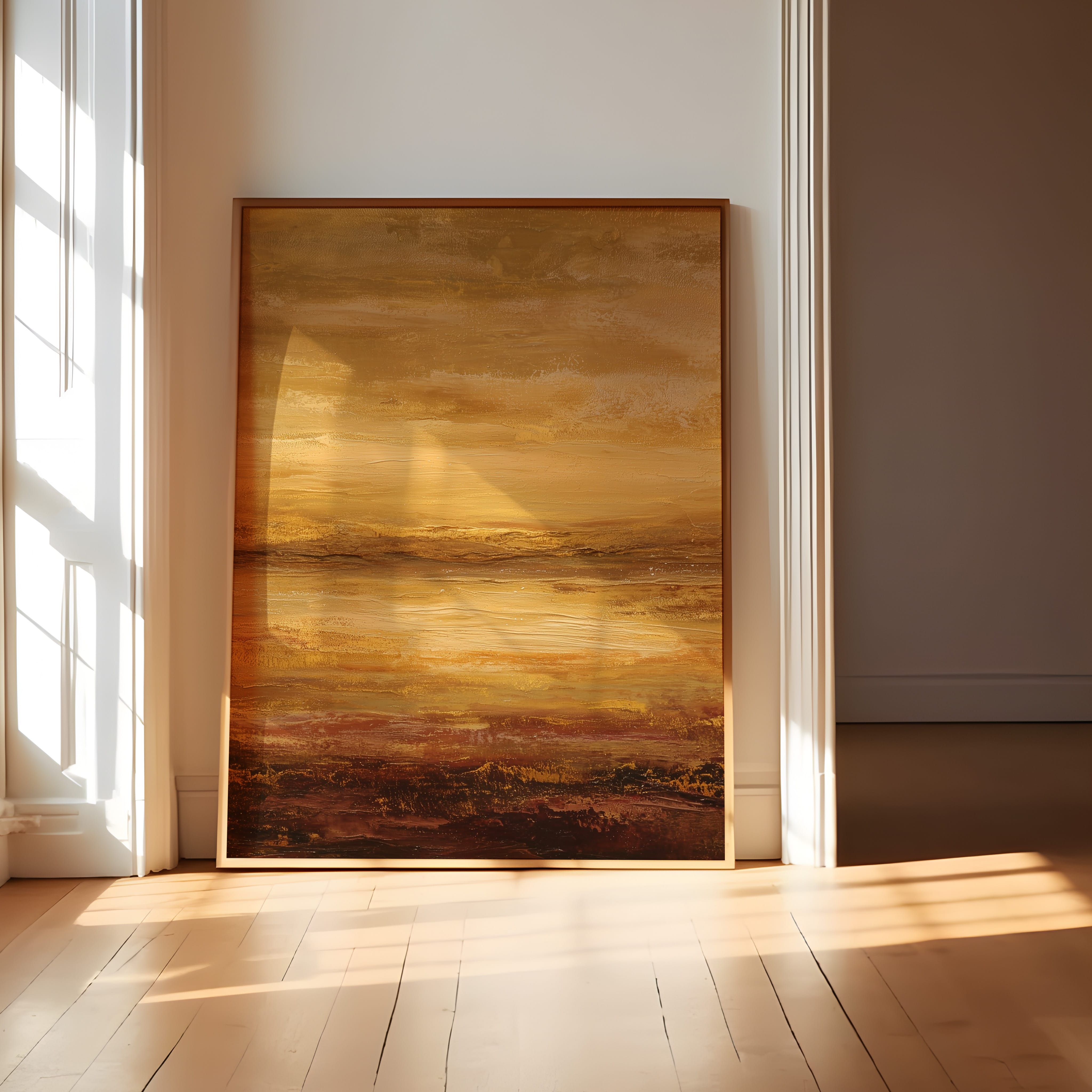Amber Gold Wall Art - Boho Style Wall Art | Earth Tone Home Decor | Floating Frame Canvas Print