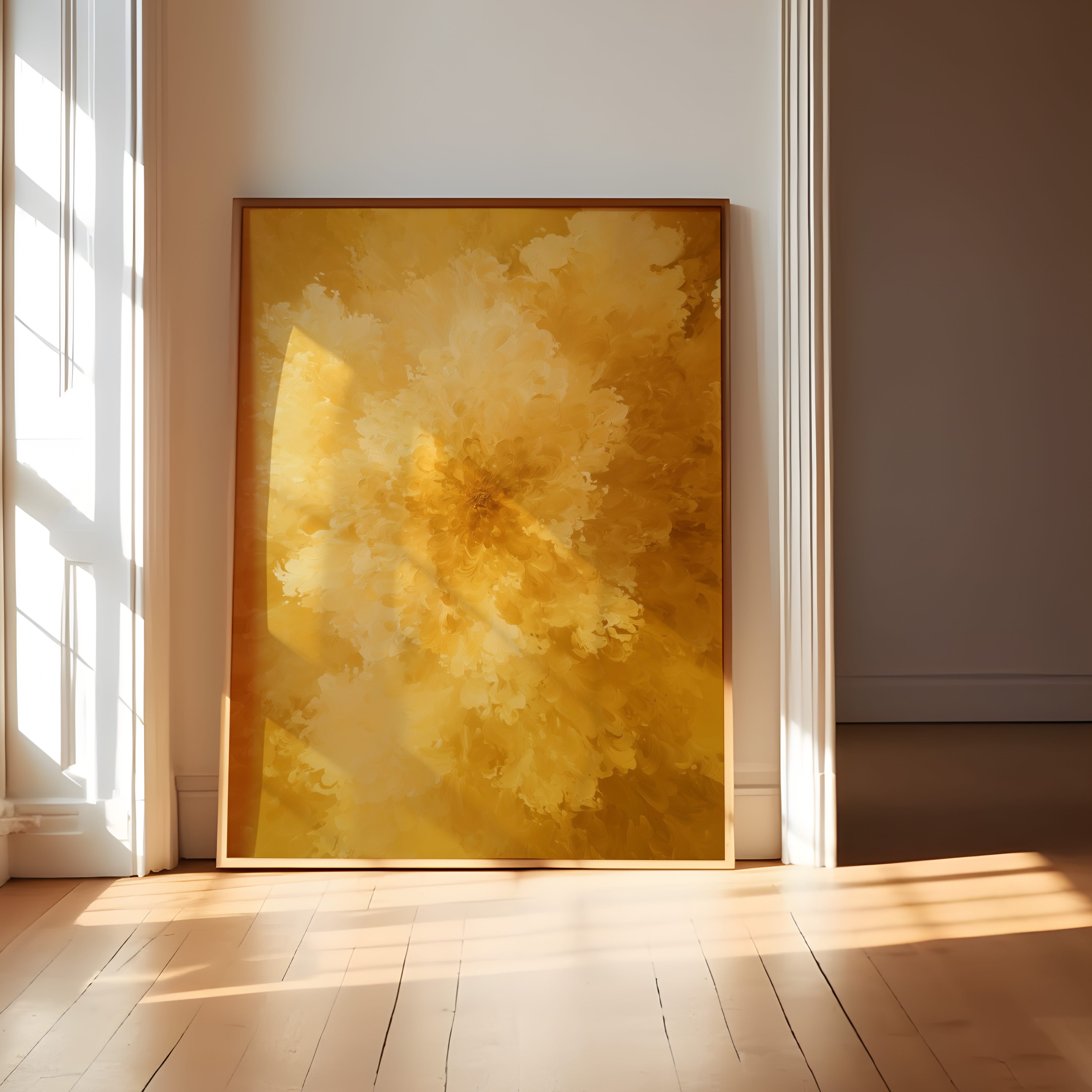 Gold Abstract Wall Art - Textured Bloom Painting | Honey Yellow Artwork | Modern Wall Decor