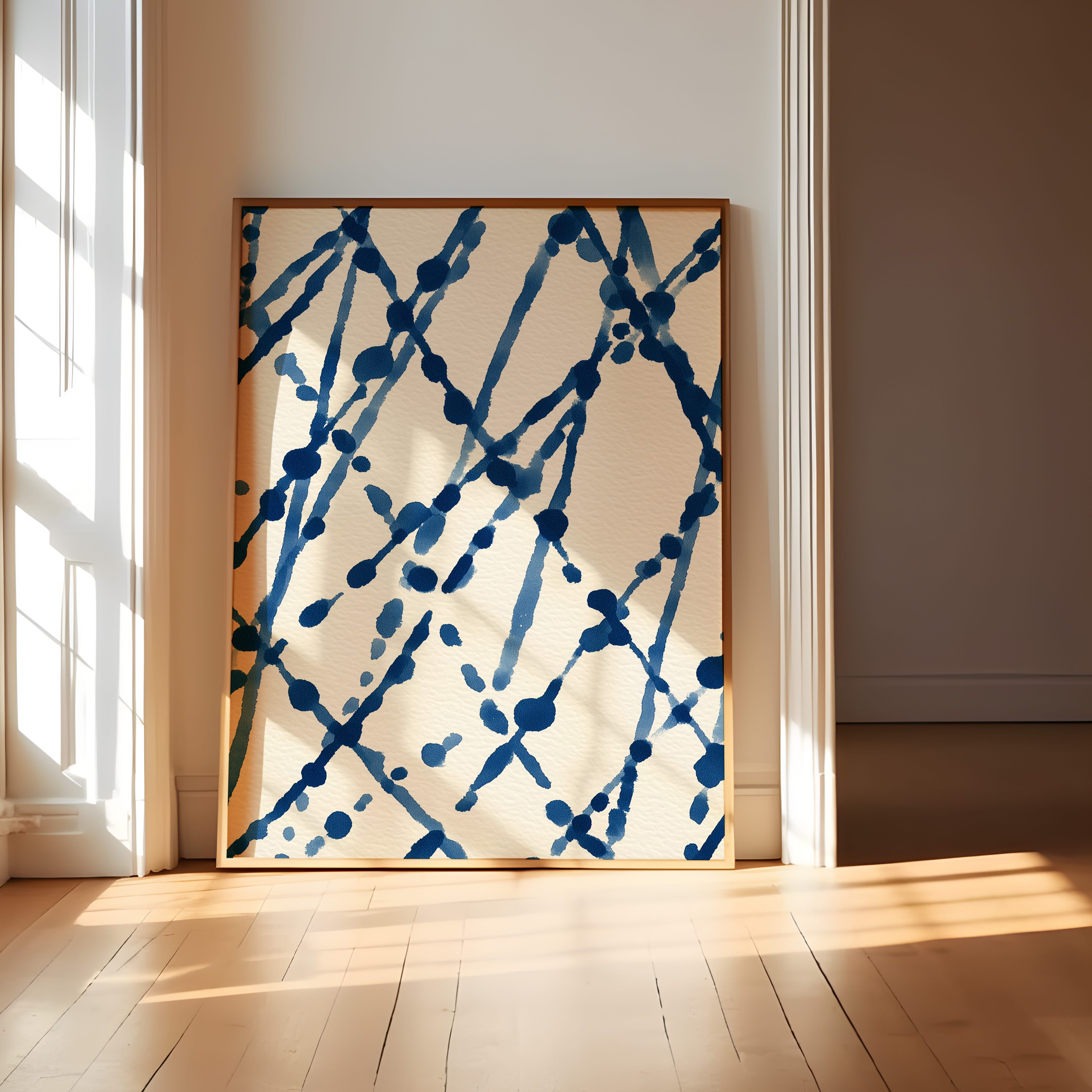 Navy Blue Abstract Art - Mid Century Textile Pattern | Hand Drawn Ink & Organic Dots