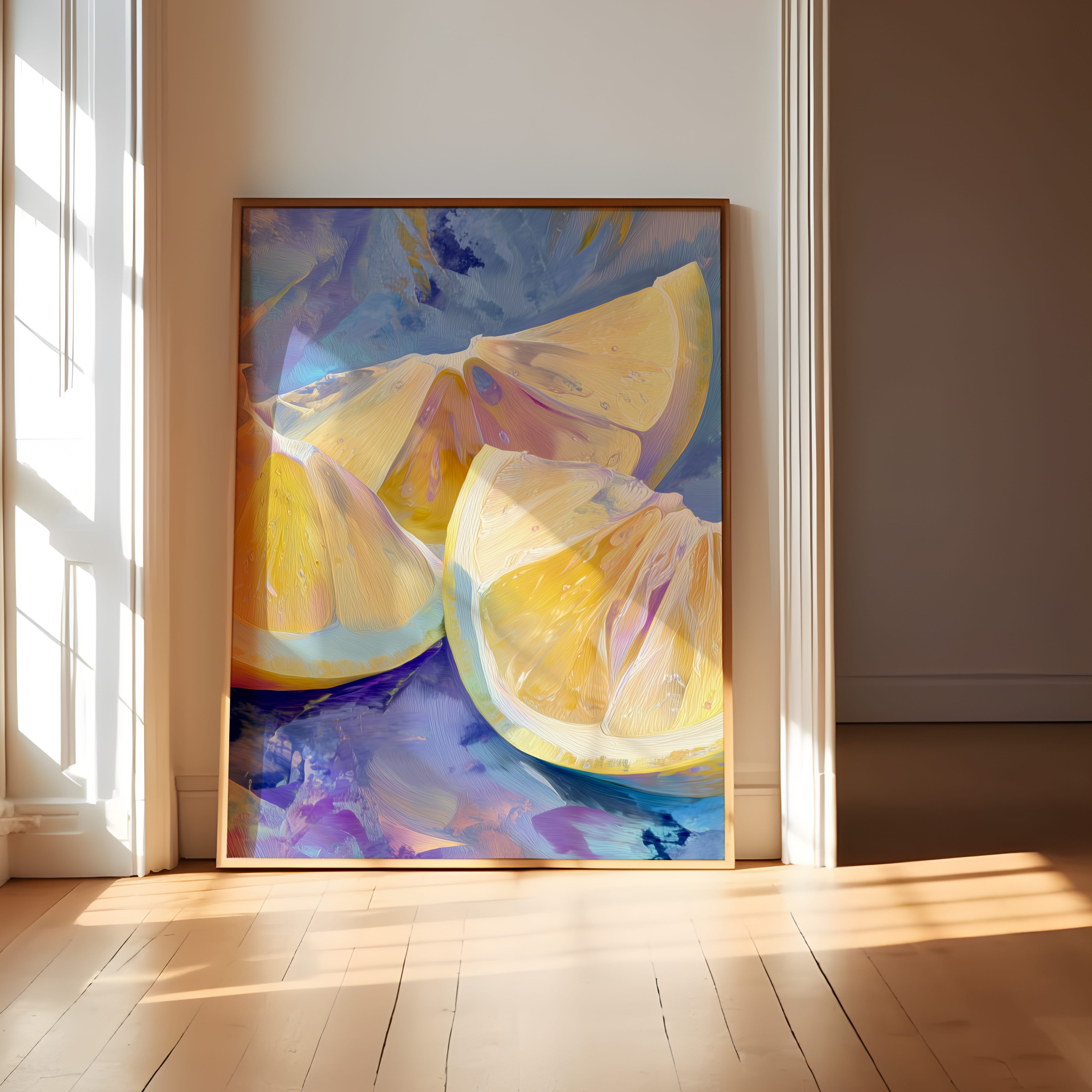 Lemon Art Print - Abstract Citrus Painting With Flowing Brushstrokes & Pastel Food Wall Art
