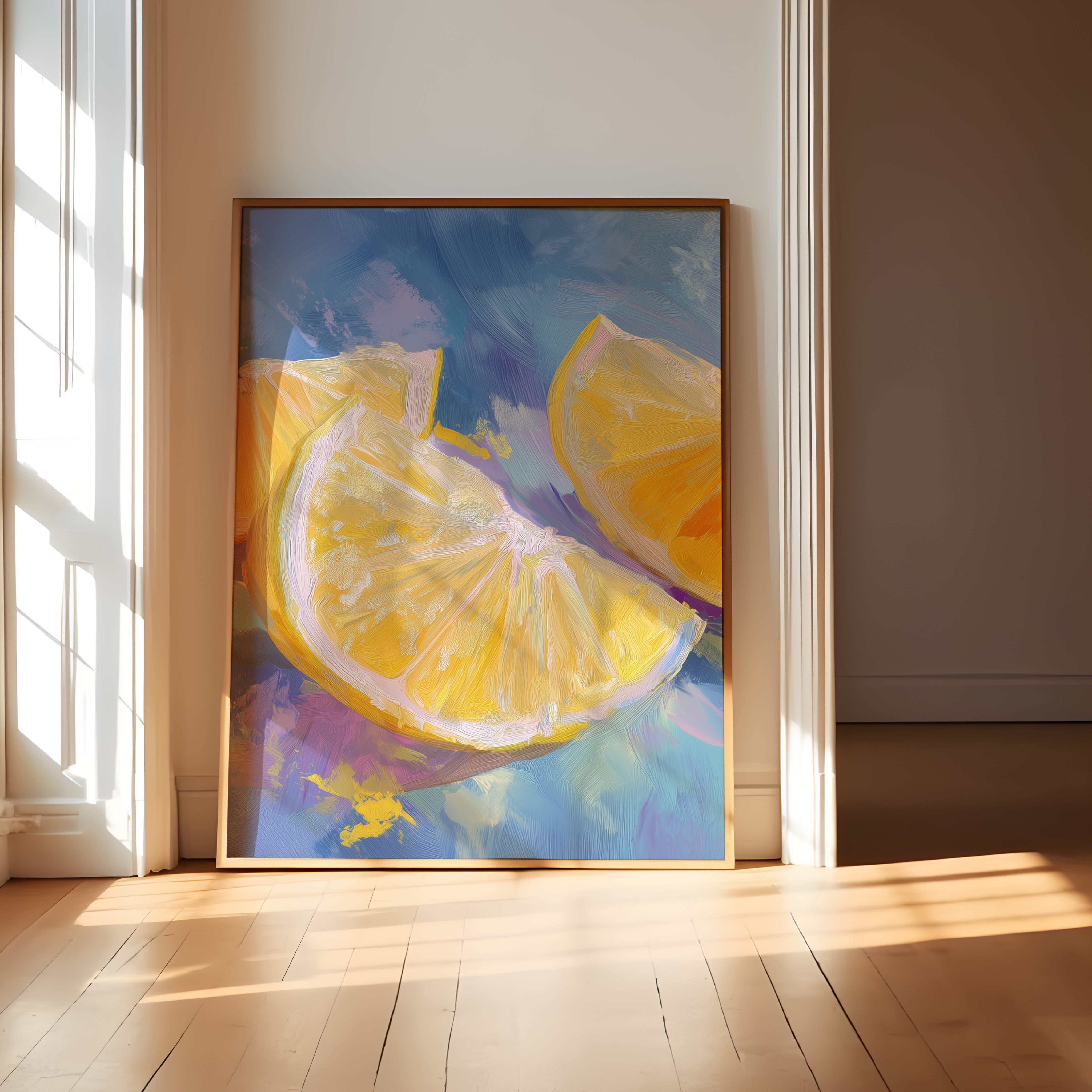 Lemon Art Print | Bright Yellow Artwork - Modern Kitchen Art & Colorful Fruit Painting Decor
