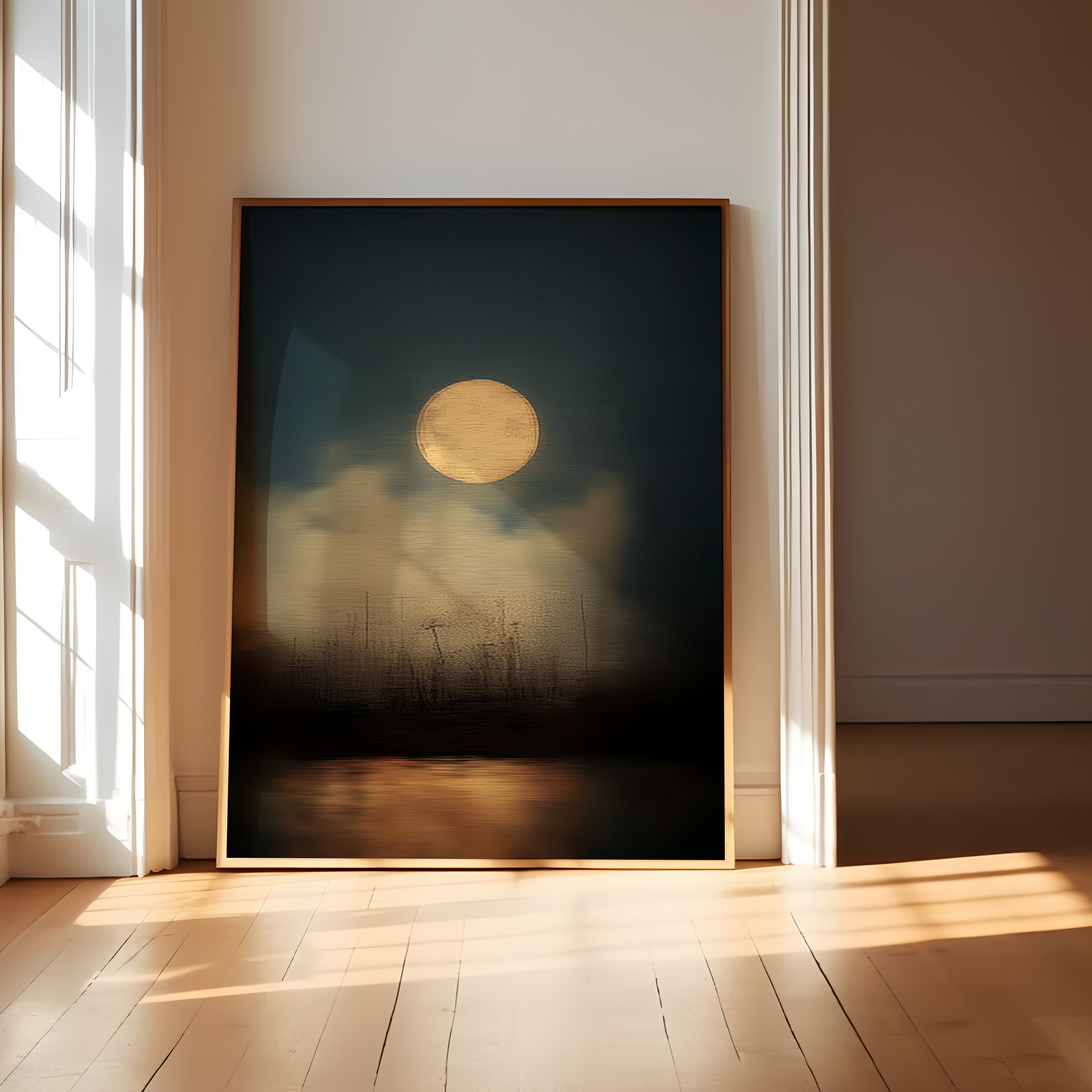 Full Moon Wall Art – Moody Night Sky Celestial Canvas | Minimalist Moon Print