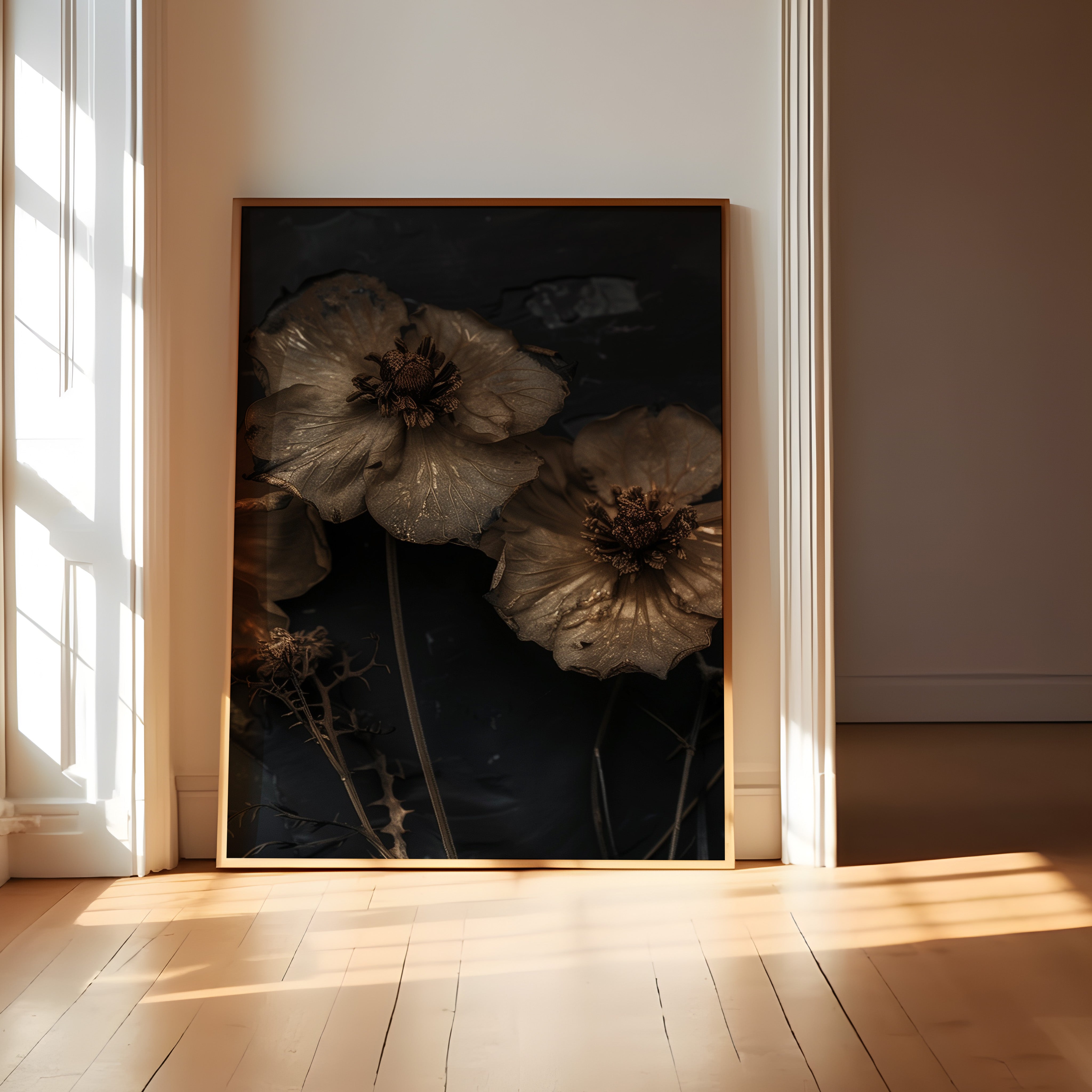 Dried Poppy Seed Pod Art – Moody Wabi Sabi Botanical Wall Decor | Textured Oil Painting