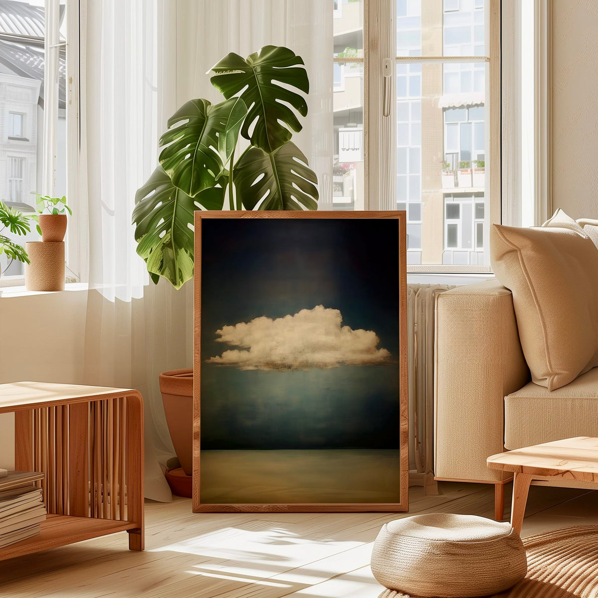 Vintage Moody Cloud Art – Minimalist Wall Decor | Persian Blue Painting — Digital Download