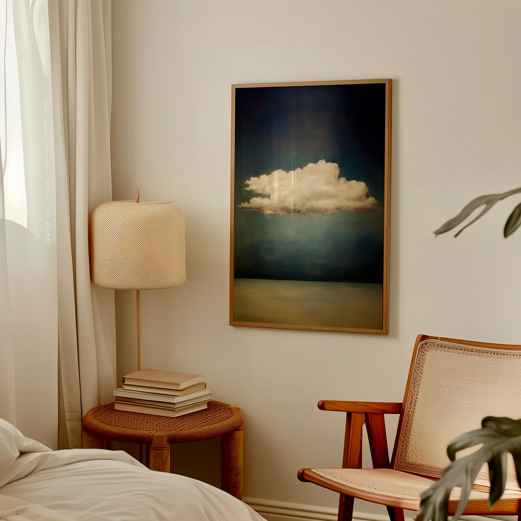 Vintage Moody Cloud Art | Persian Blue & Dark Minimalist Decor