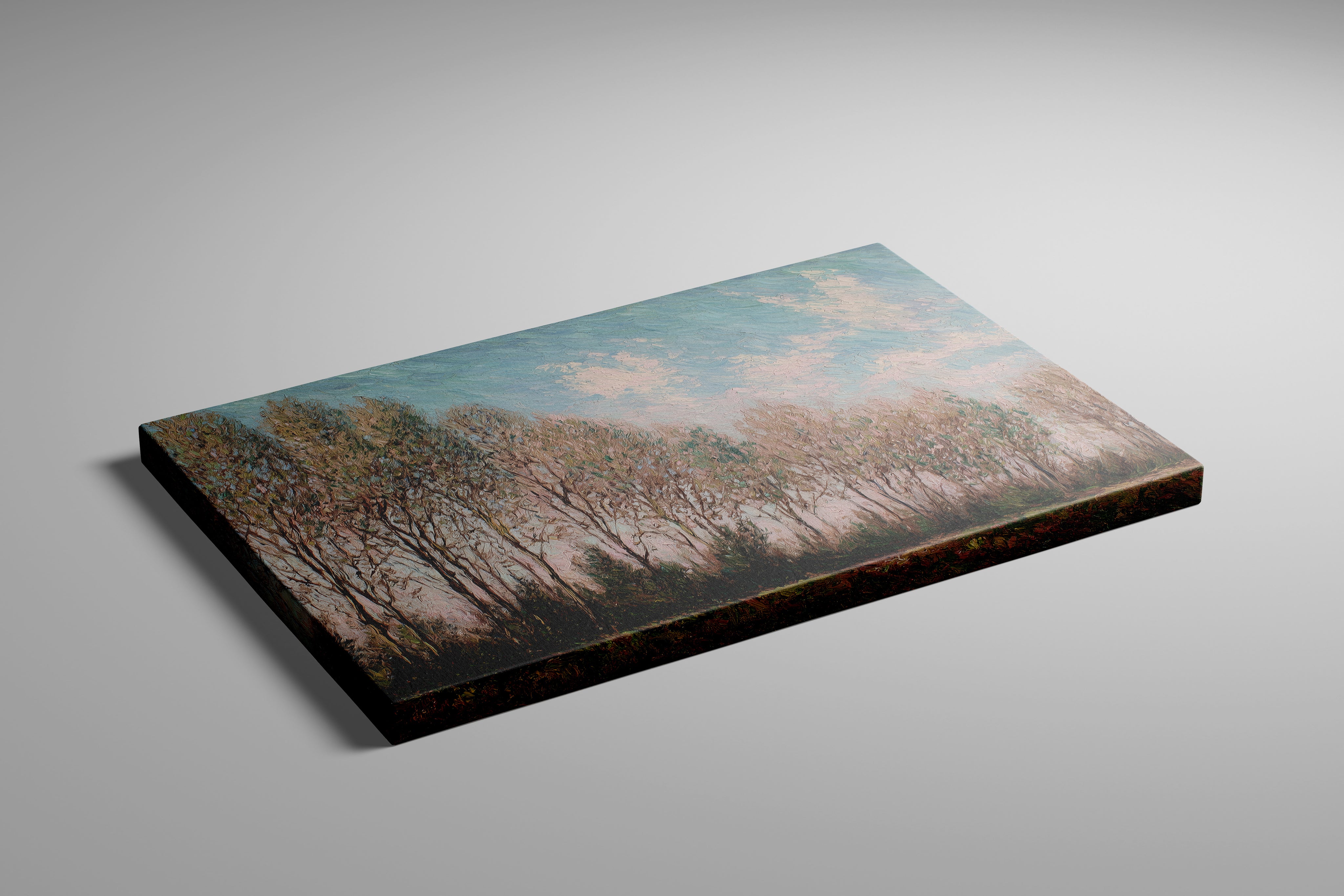 Teal Pink Landscape Art - Post Impressionist Tree Grove Painting | Colorful Rural Horizon Print