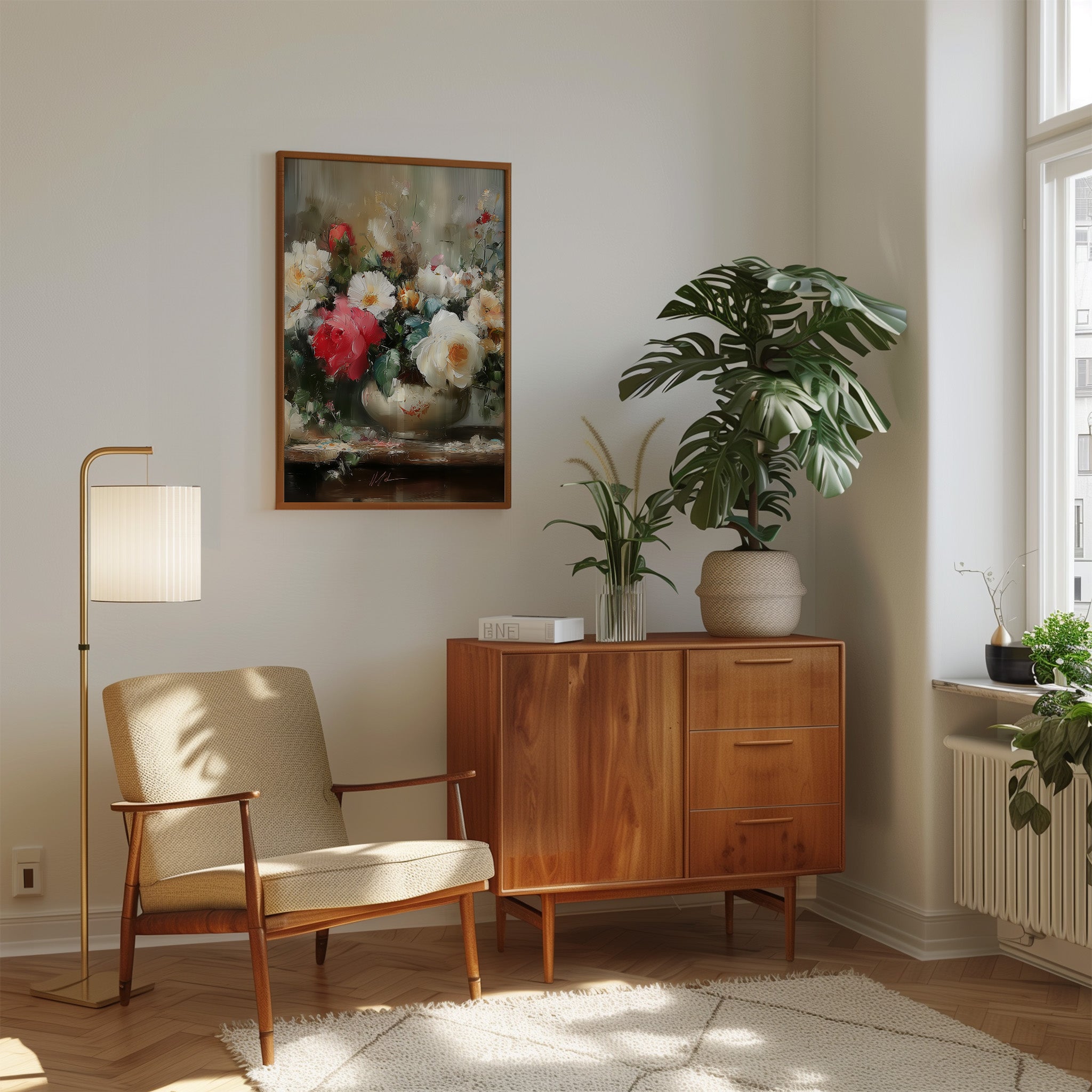 Vintage Floral Wall Art – Heirloom Roses & Peonies Oil Painting | Rustic Farmhouse Decor