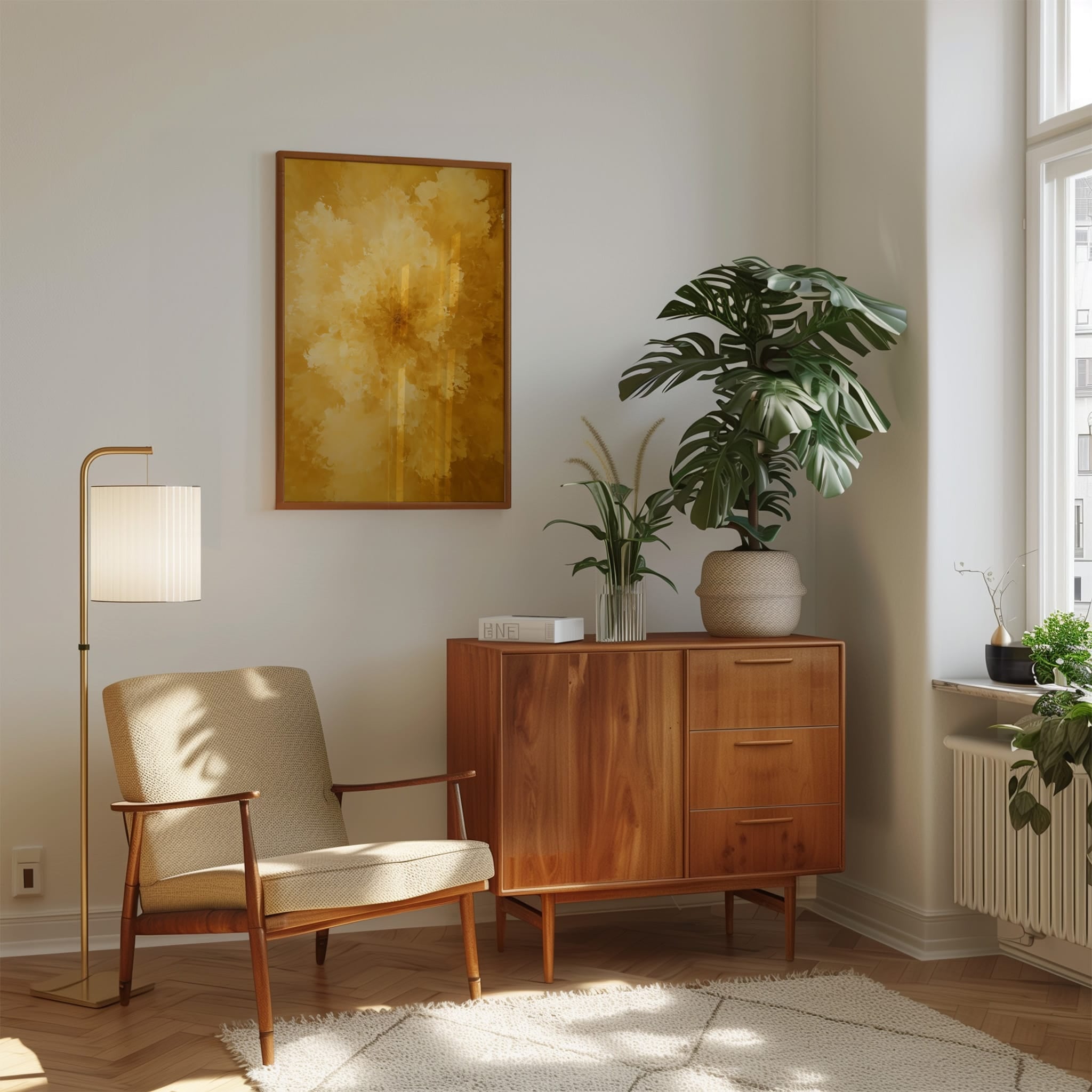 Gold Abstract Wall Art - Textured Bloom Painting | Honey Yellow Artwork | Modern Wall Decor