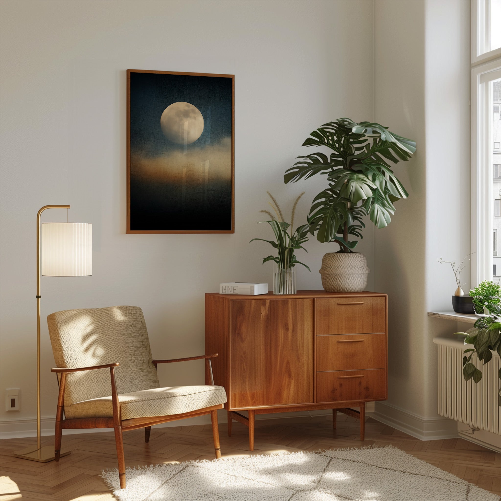 Full Moon Wall Art – Moody Night Sky Celestial Decor | Velvety Midnight Blue Canvas Print