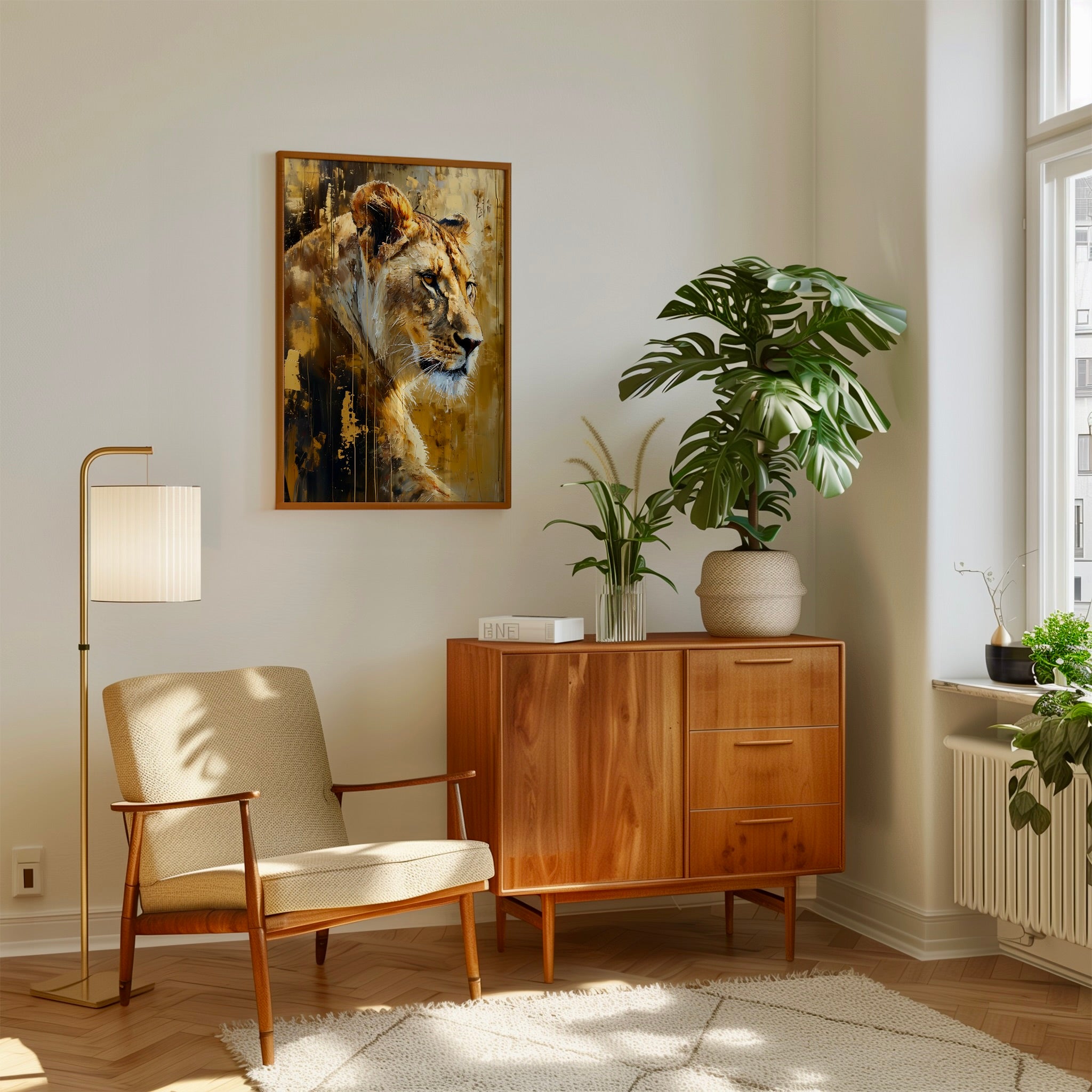 The Golden Queen: Majestic Lioness Abstract | Modern & Temporal Impressionist Art