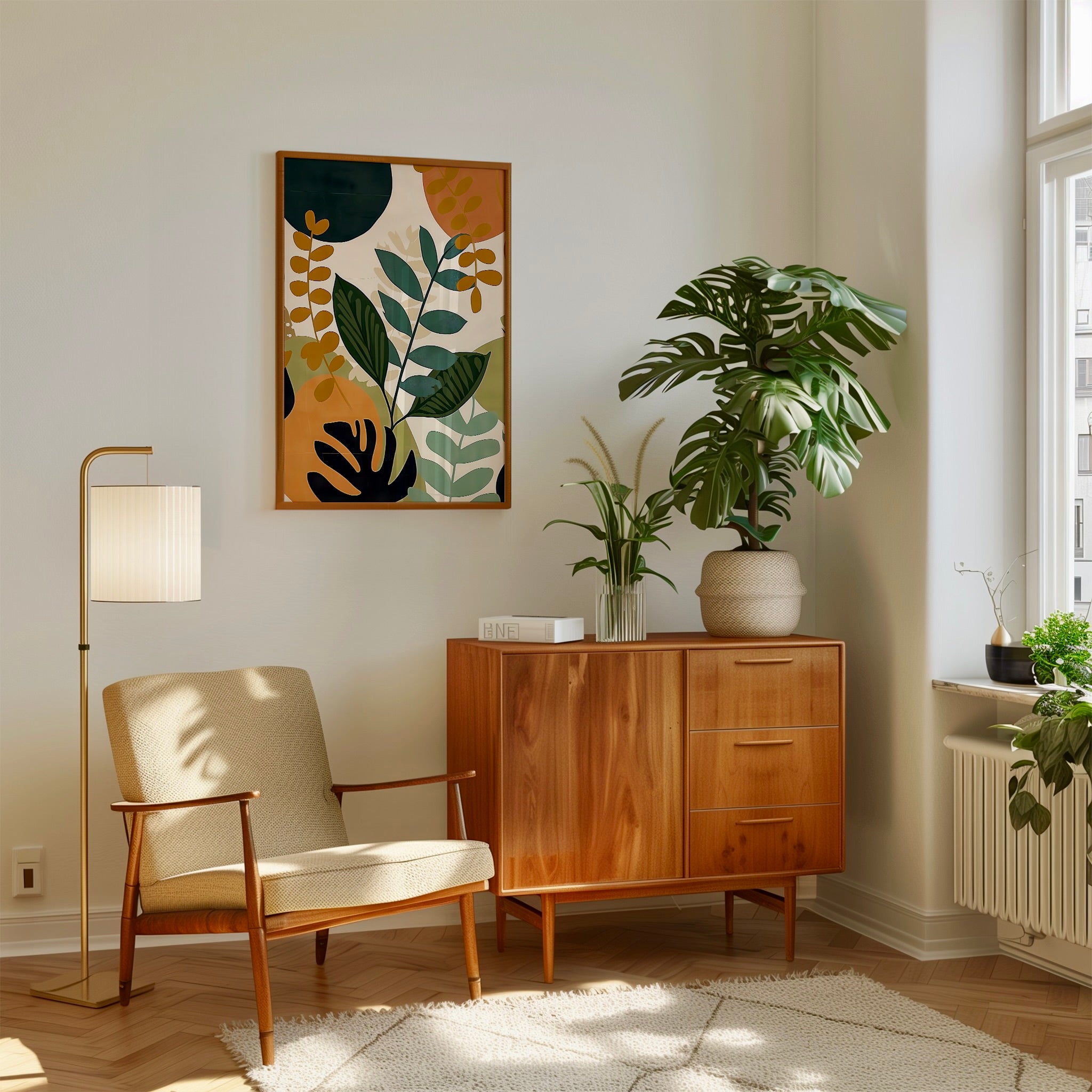 Tropical Tranquility: Mid-Century Modern Abstract Leaf Art | Serene & Chic Wall Decor