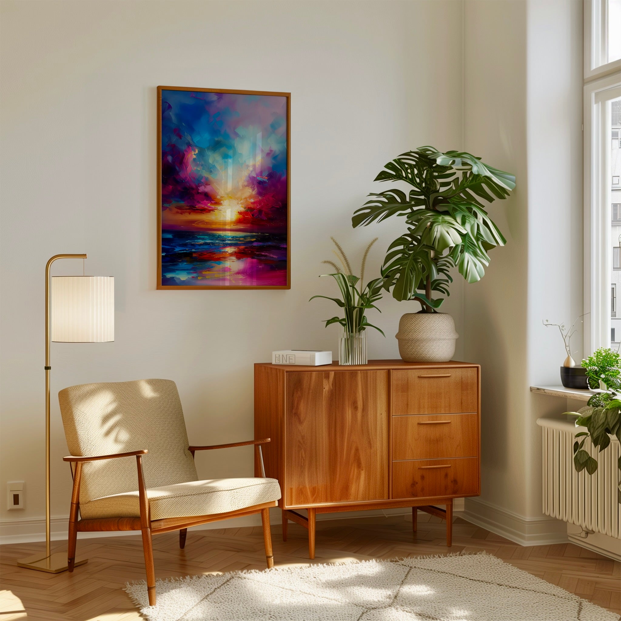 The Sunken Sun: Vibrant Abstract Sunset | Impressionist Landscape Wall Art