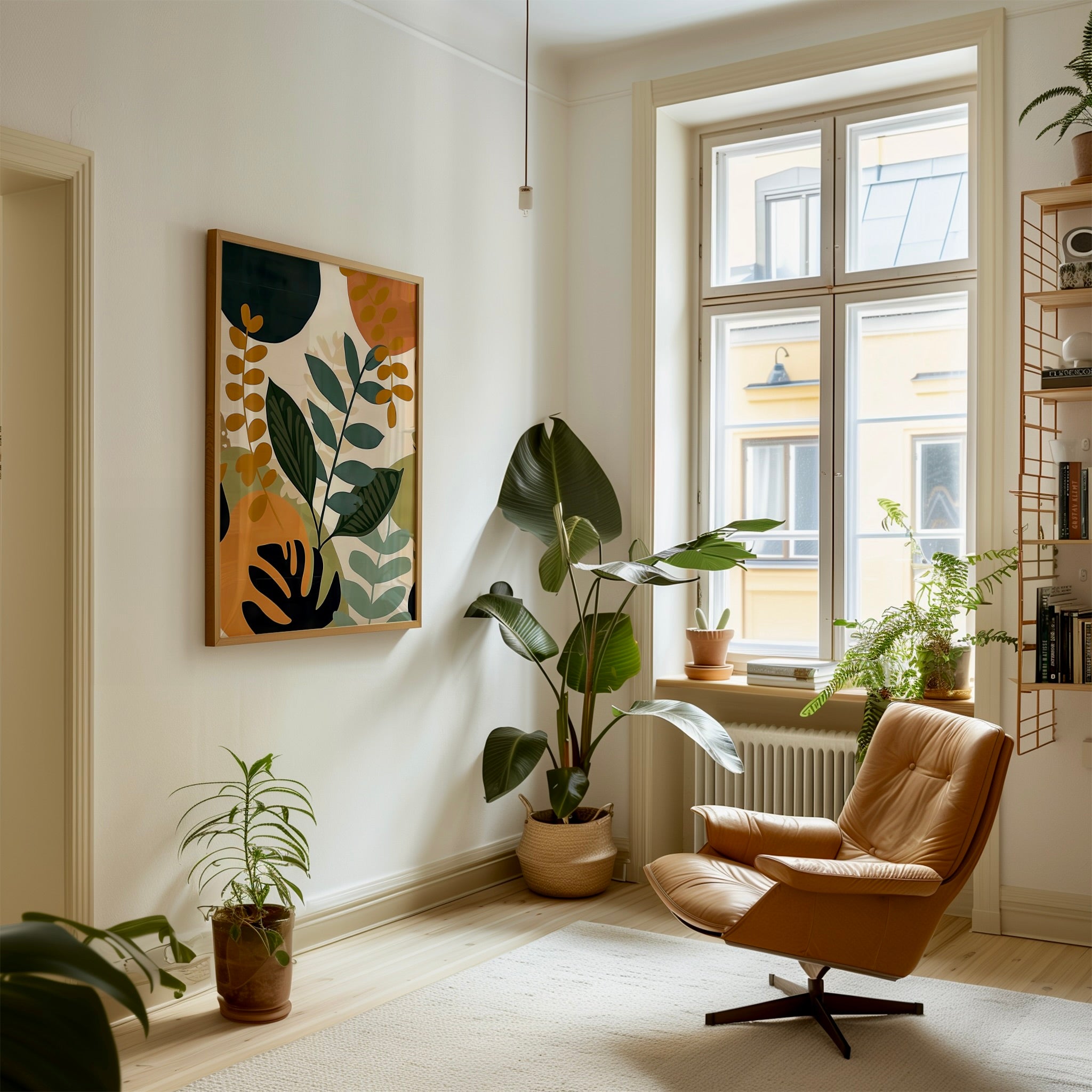 Tropical Tranquility: Mid-Century Modern Abstract Leaf Art | Serene & Chic Wall Decor