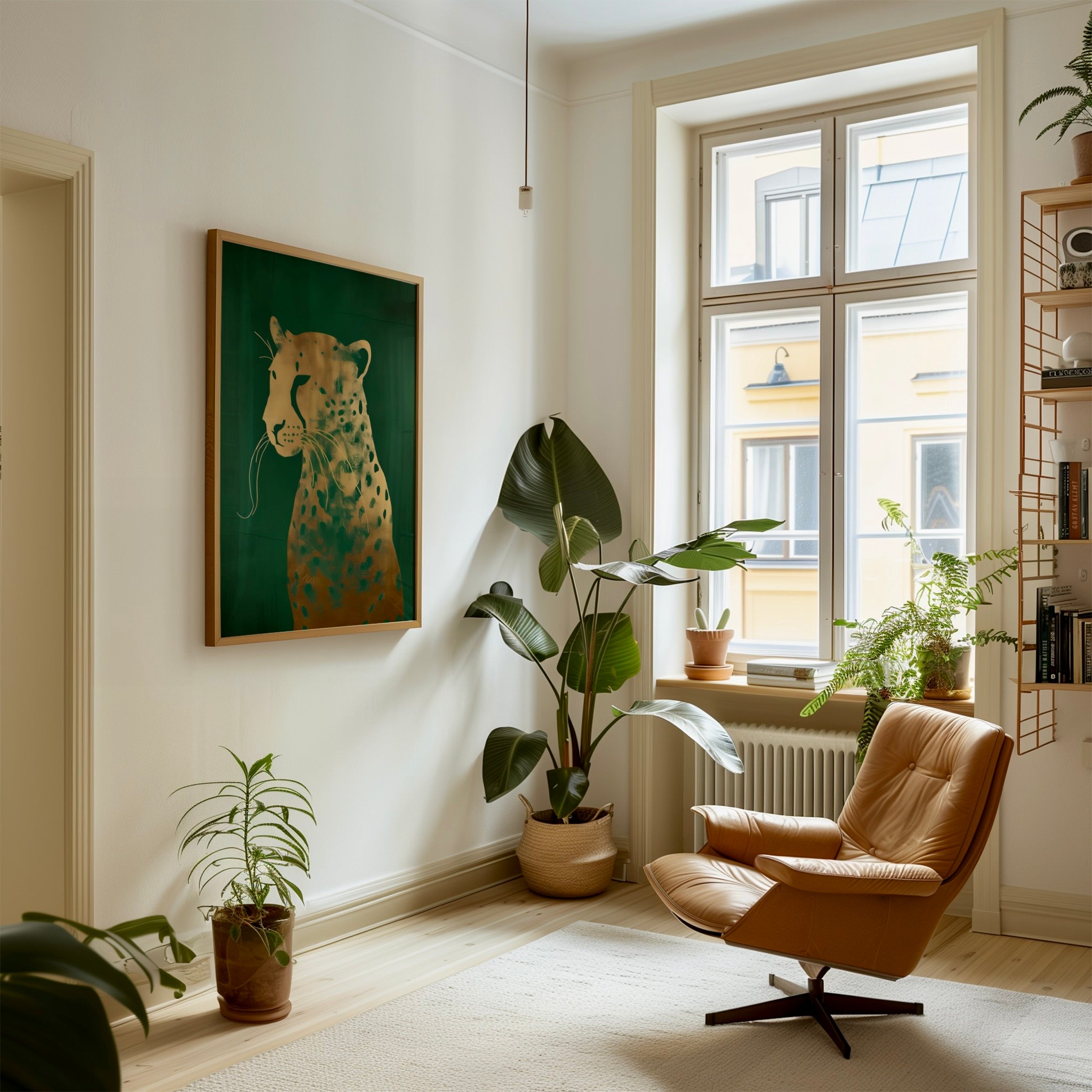 Emerald Leopard: Eclectic Green and Gold Wildlife Art | Maximalist & Chic Wall Decor