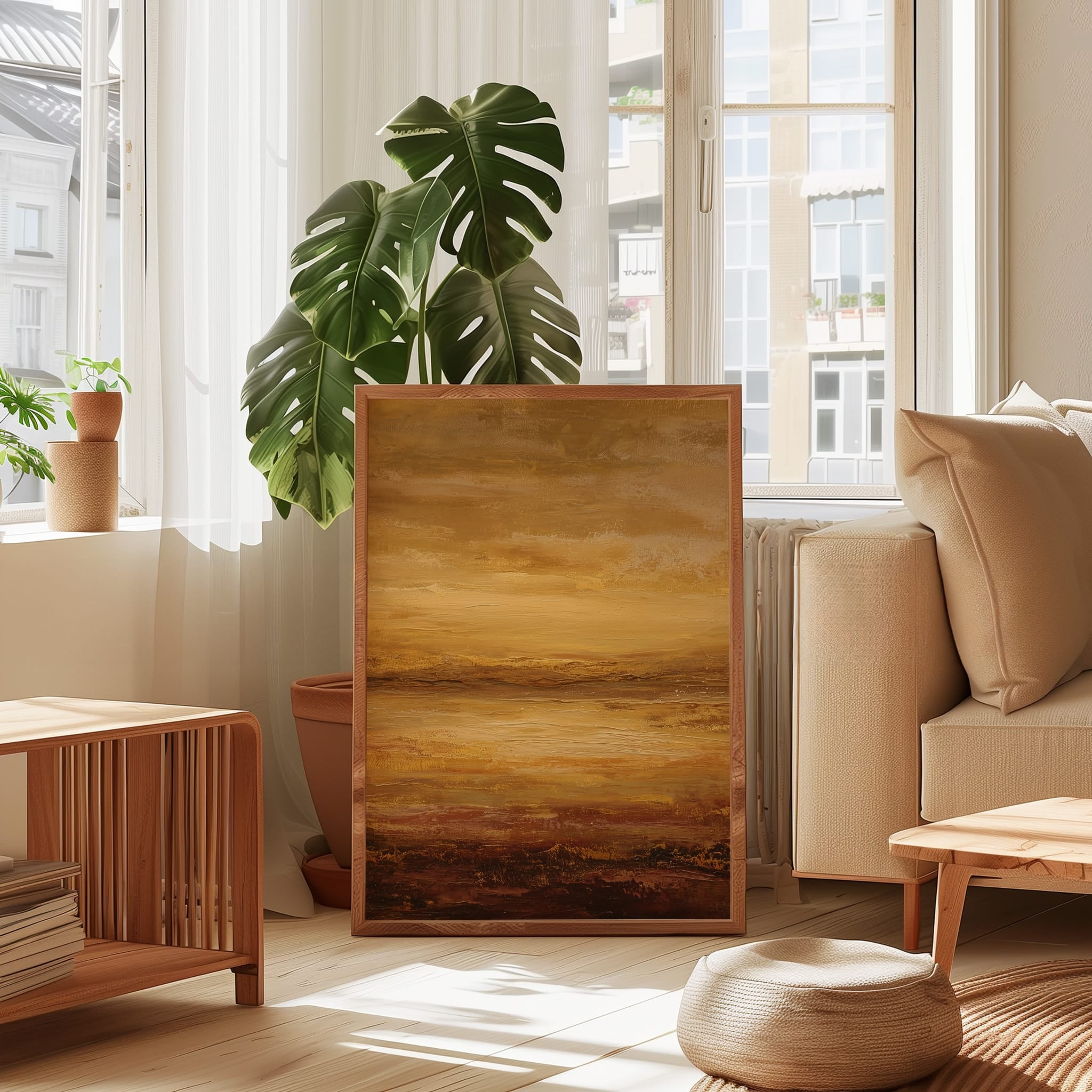 Gold Abstract Wall Art - Textured Bloom Painting | Honey Yellow Artwork | Modern Wall Decor