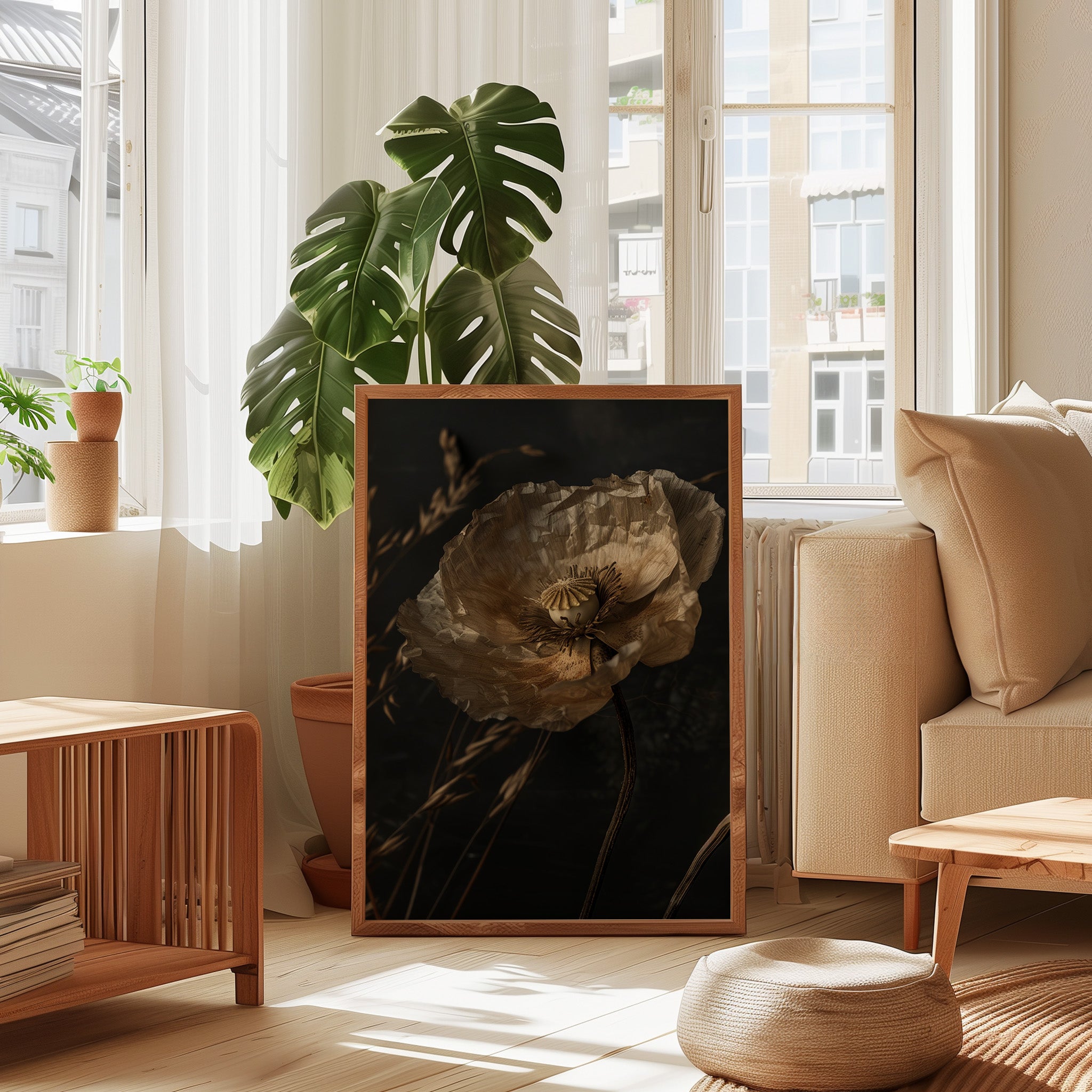 Dried Poppy Seed Pod Art – Textured Oil Painting | Moody Wabi Sabi Decor