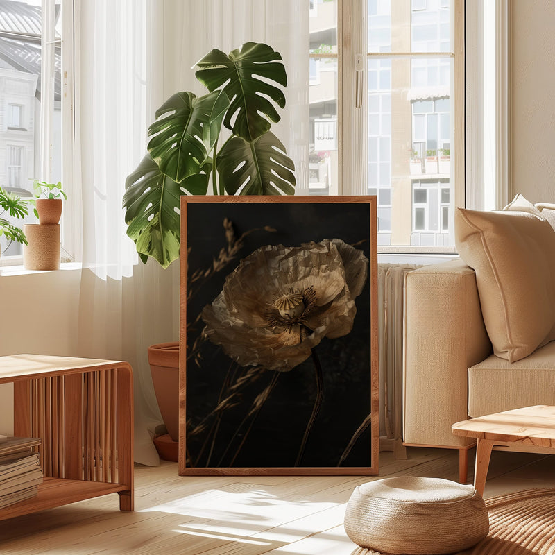 Dried Poppy Seed Pod Art – Textured Oil Painting | Moody Wabi Sabi Decor