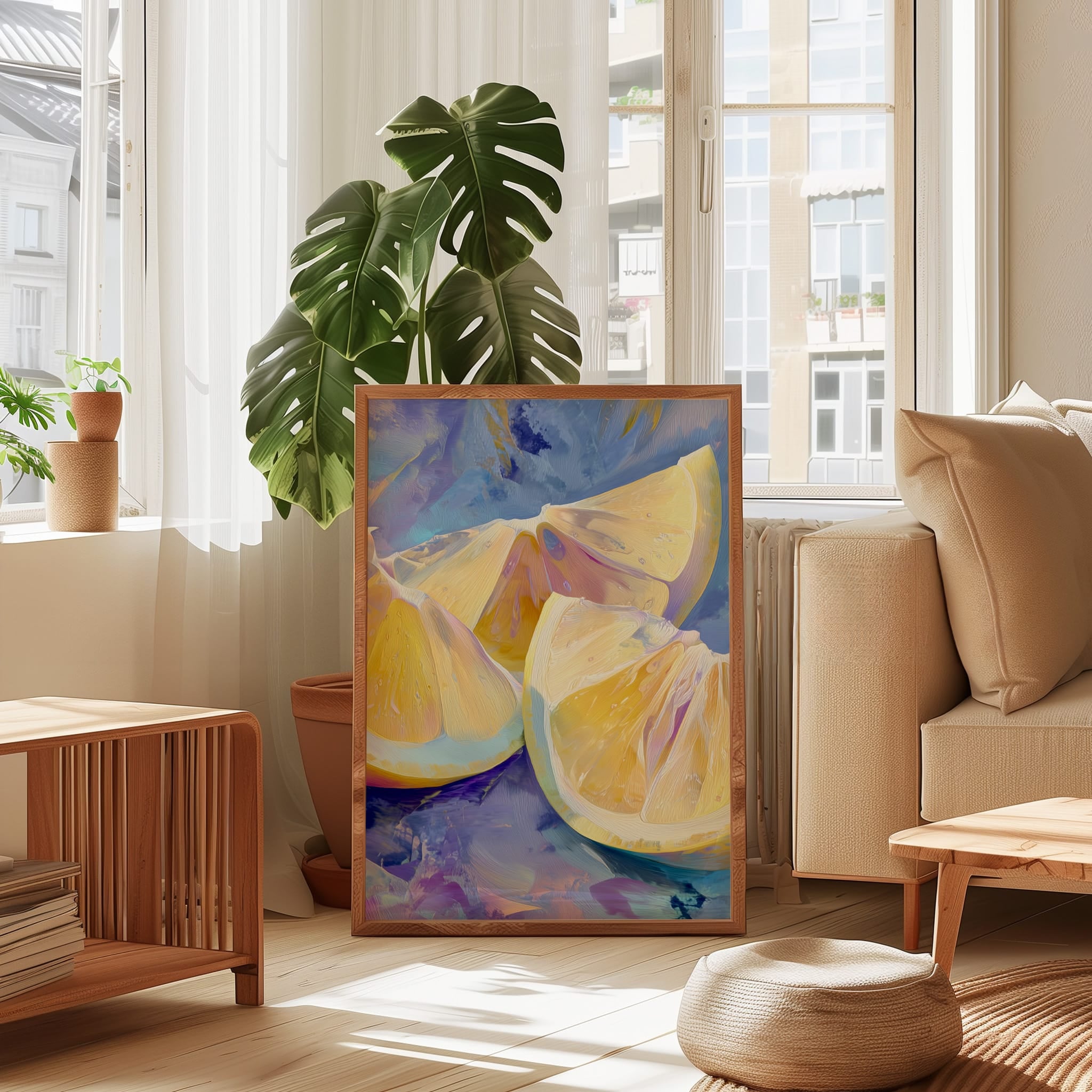 Lemon Art Print - Abstract Citrus Painting With Flowing Brushstrokes & Pastel Food Wall Art