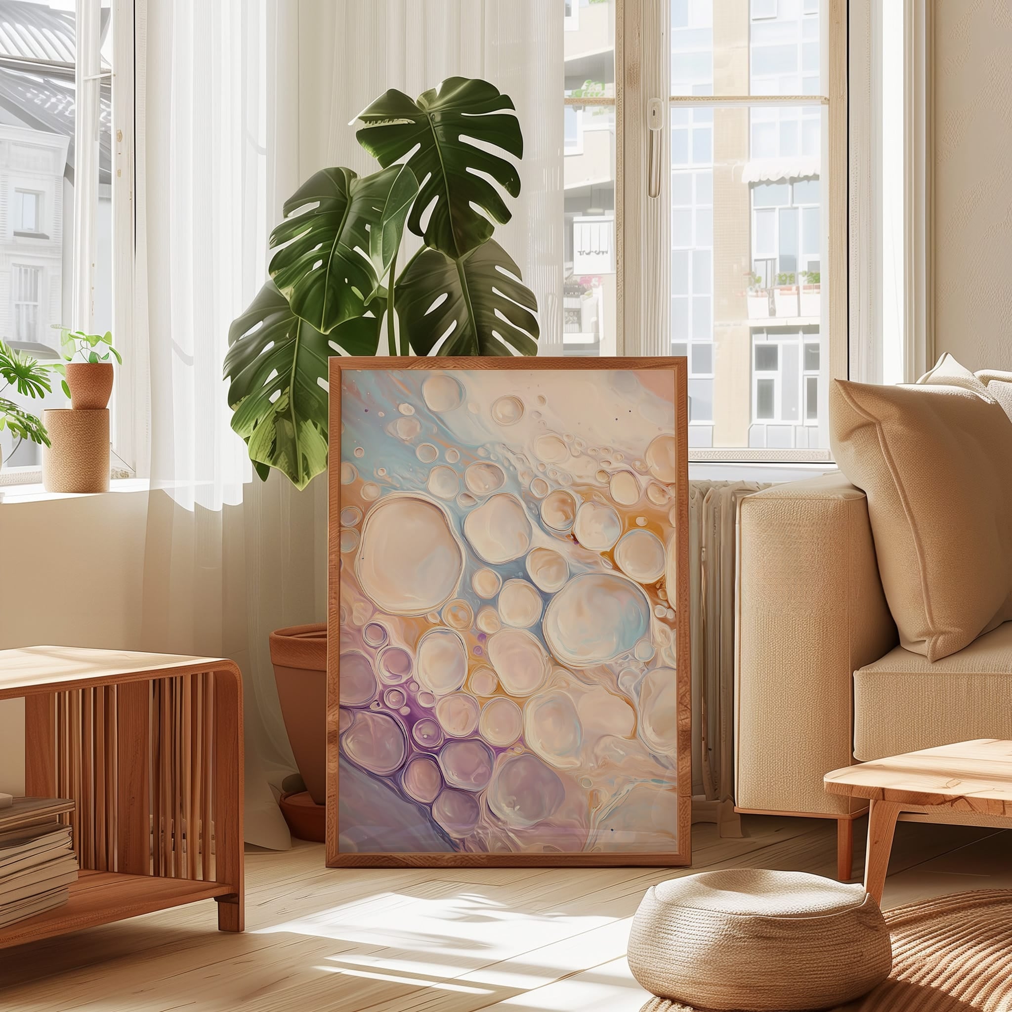 Abstract Bubble Print – Champagne Wall Art | Creamy Blush & Beige Decor