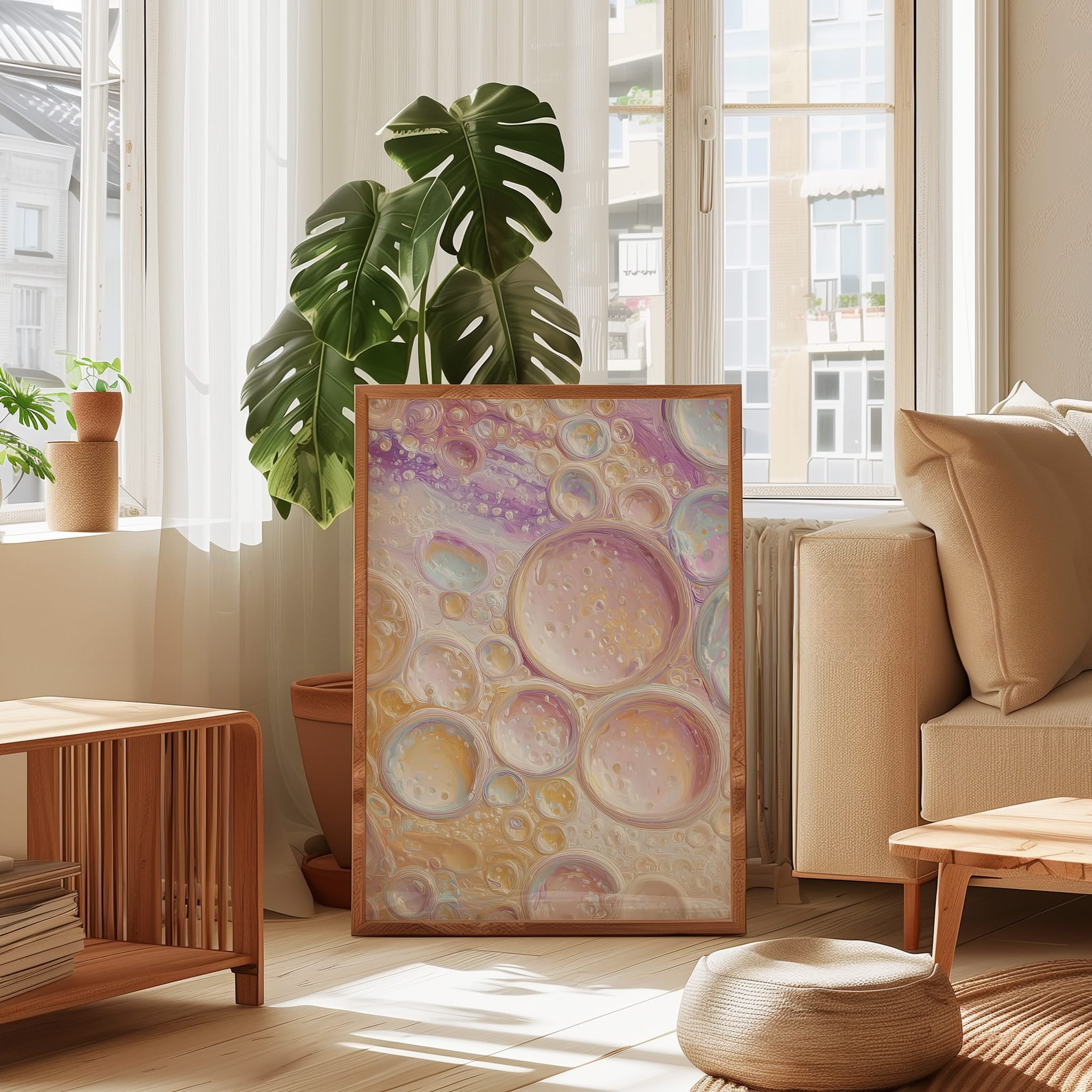 Abstract Bubble Print – Champagne Wall Art | Effervescent Kitchen Decor | Creamy Blush & Beige