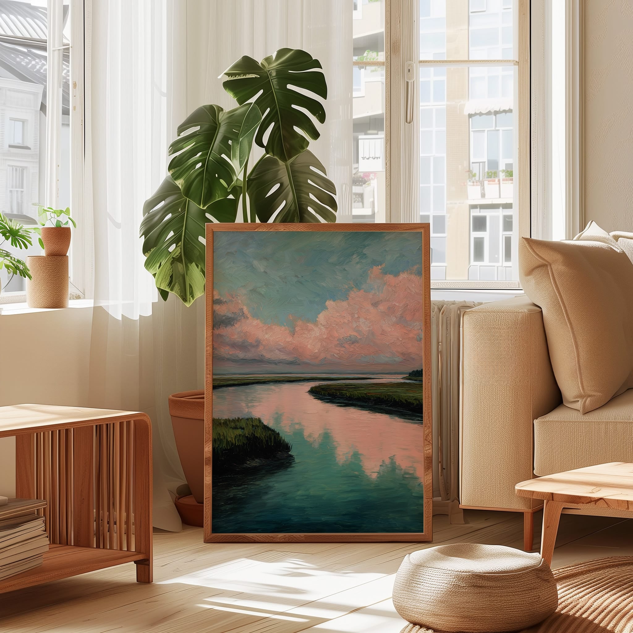 Marshland River Wall Art | Pastel Reflection Art – Impasto Texture Artwork | Nature Wall Decor