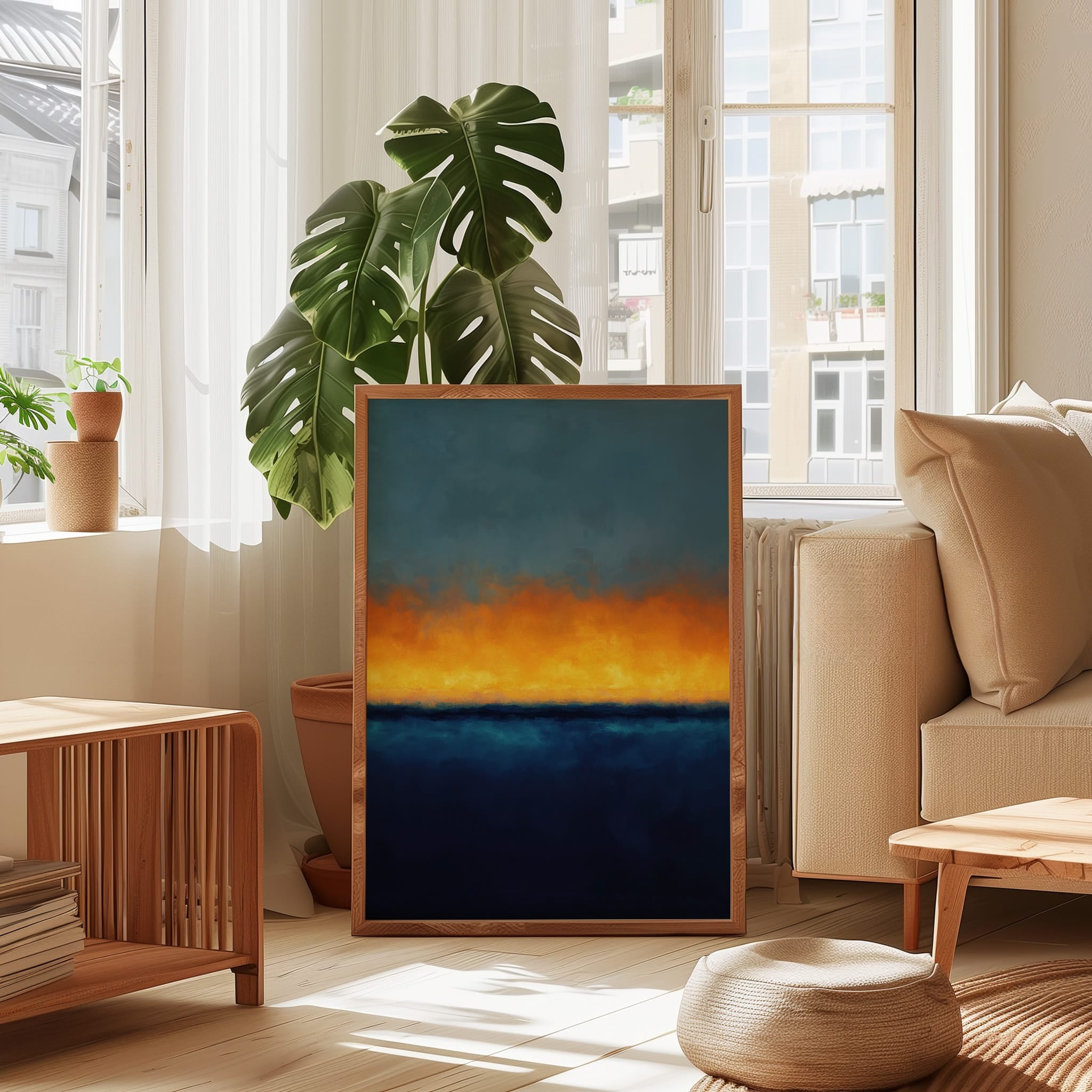 Abstract Wall Art - Twilight Horizon Color Field Painting | Large Canvas Print | Moody Living Room Decor
