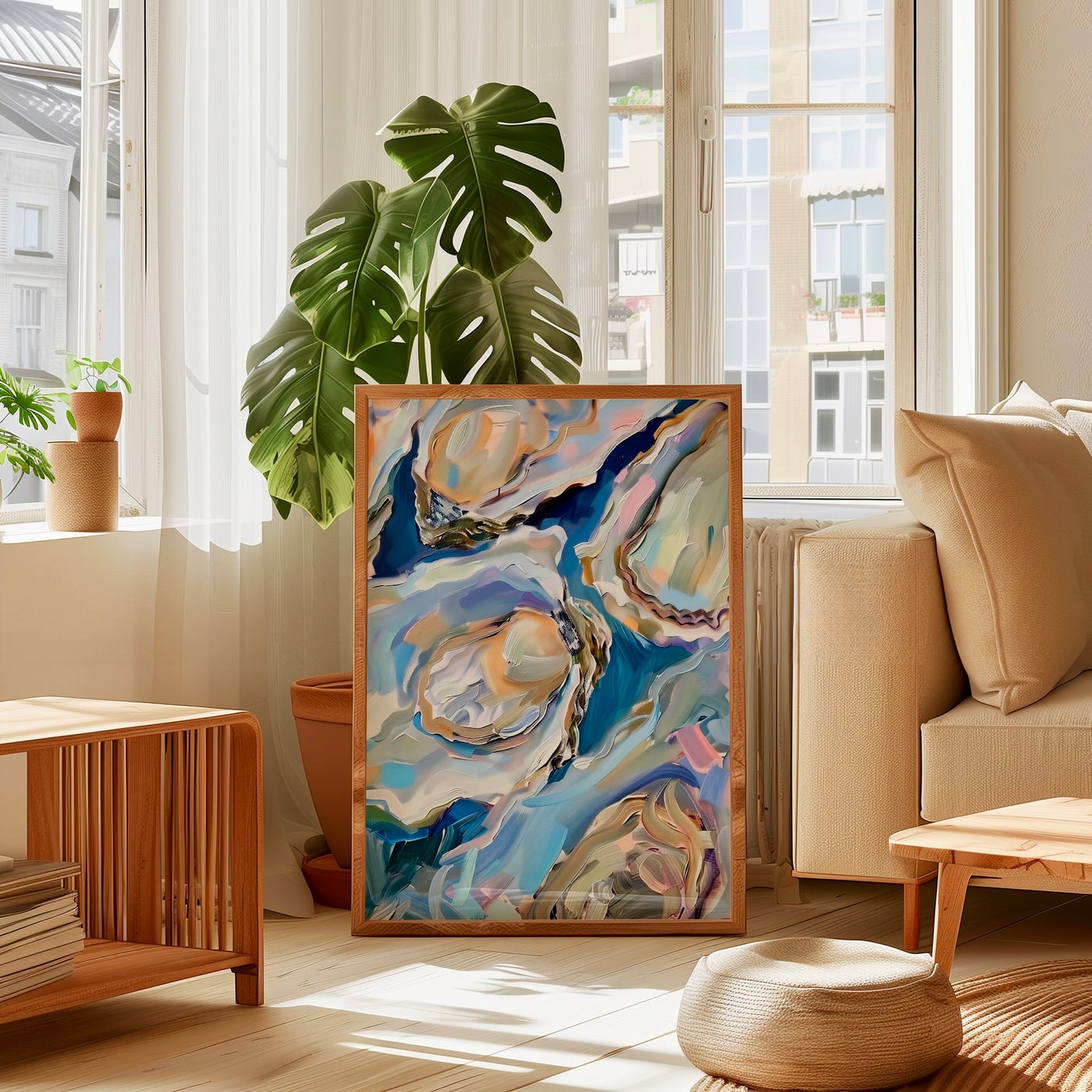 Oyster Delight: Vibrant Impasto Culinary Art | Modern Coastal & Kitchen Wall Decor