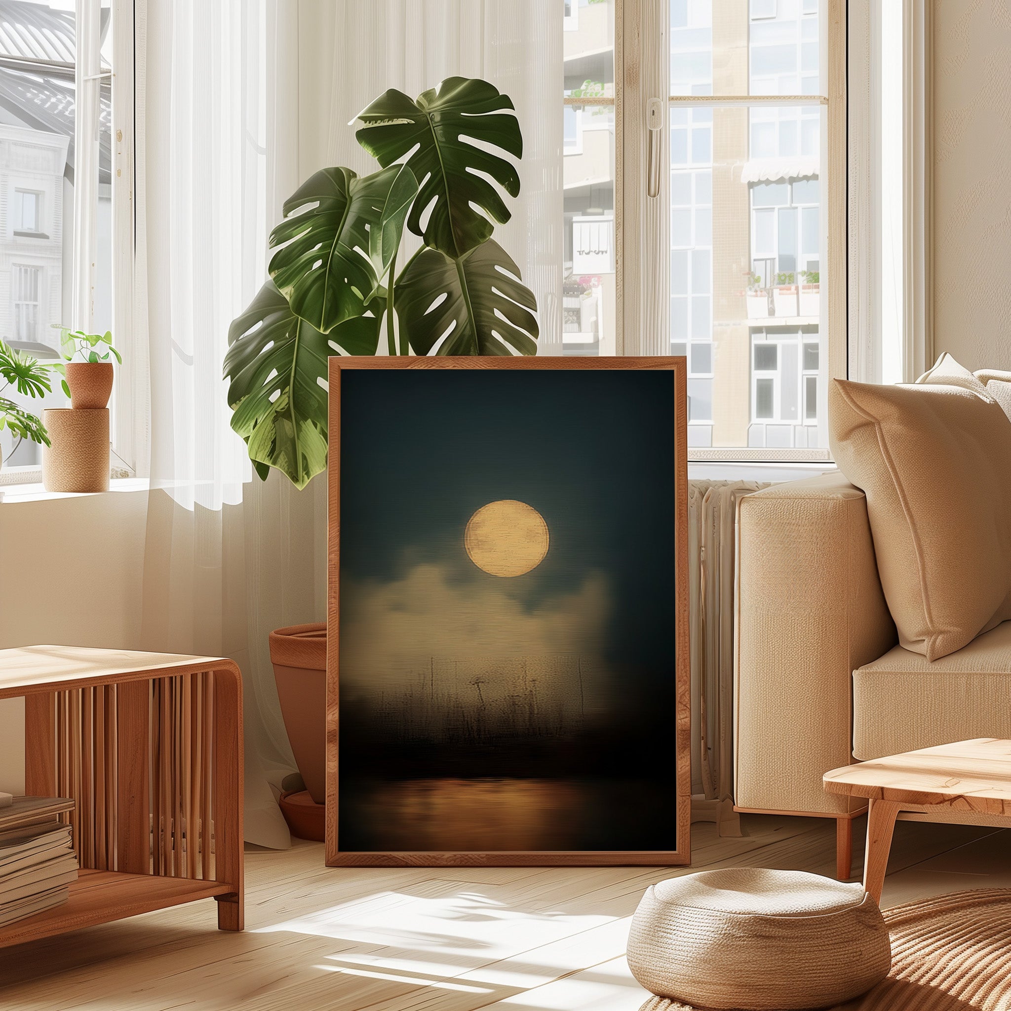 Full Moon Wall Art – Moody Night Sky Celestial Canvas | Minimalist Moon Print