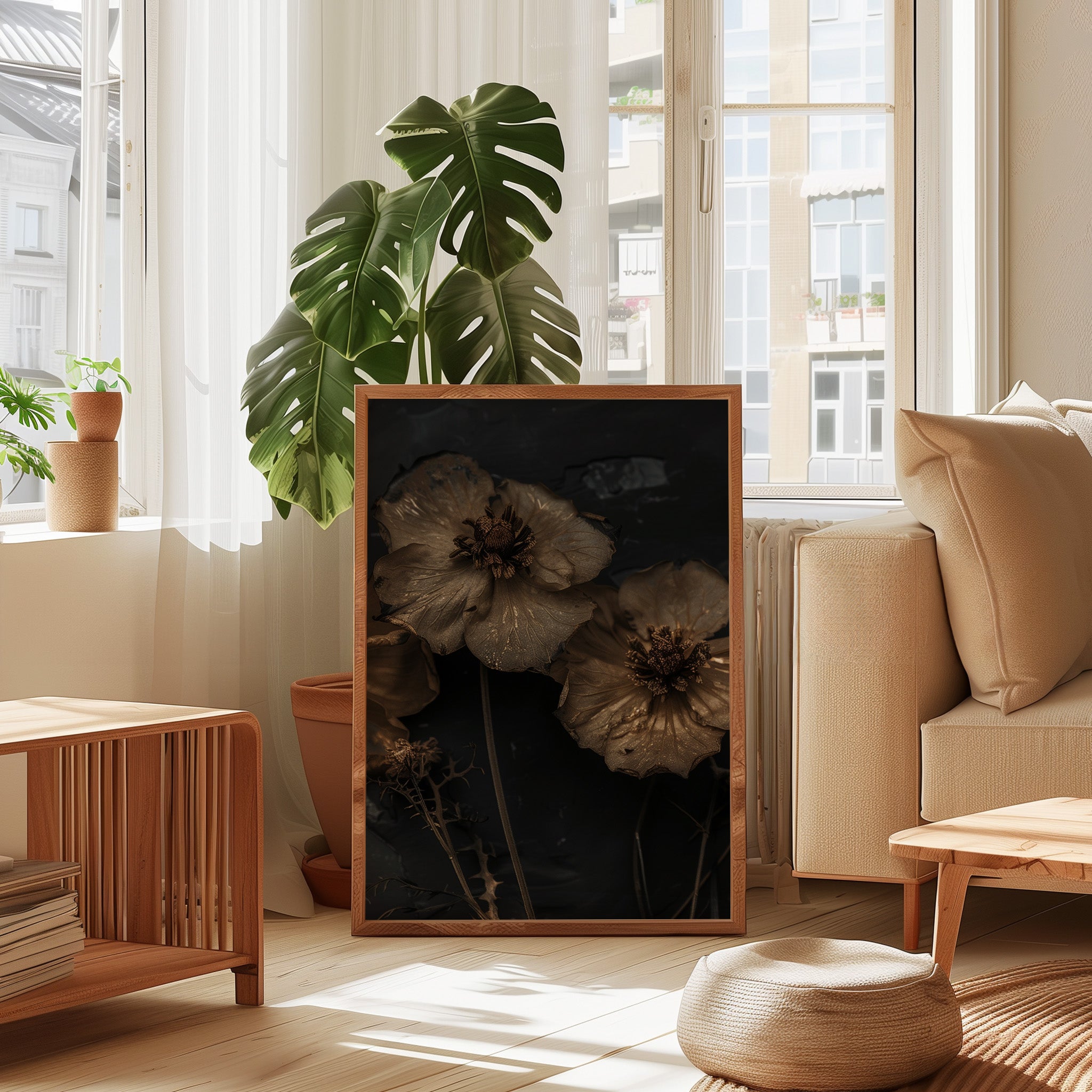 Dried Poppy Seed Pod Art – Moody Wabi Sabi Botanical Wall Decor | Textured Oil Painting