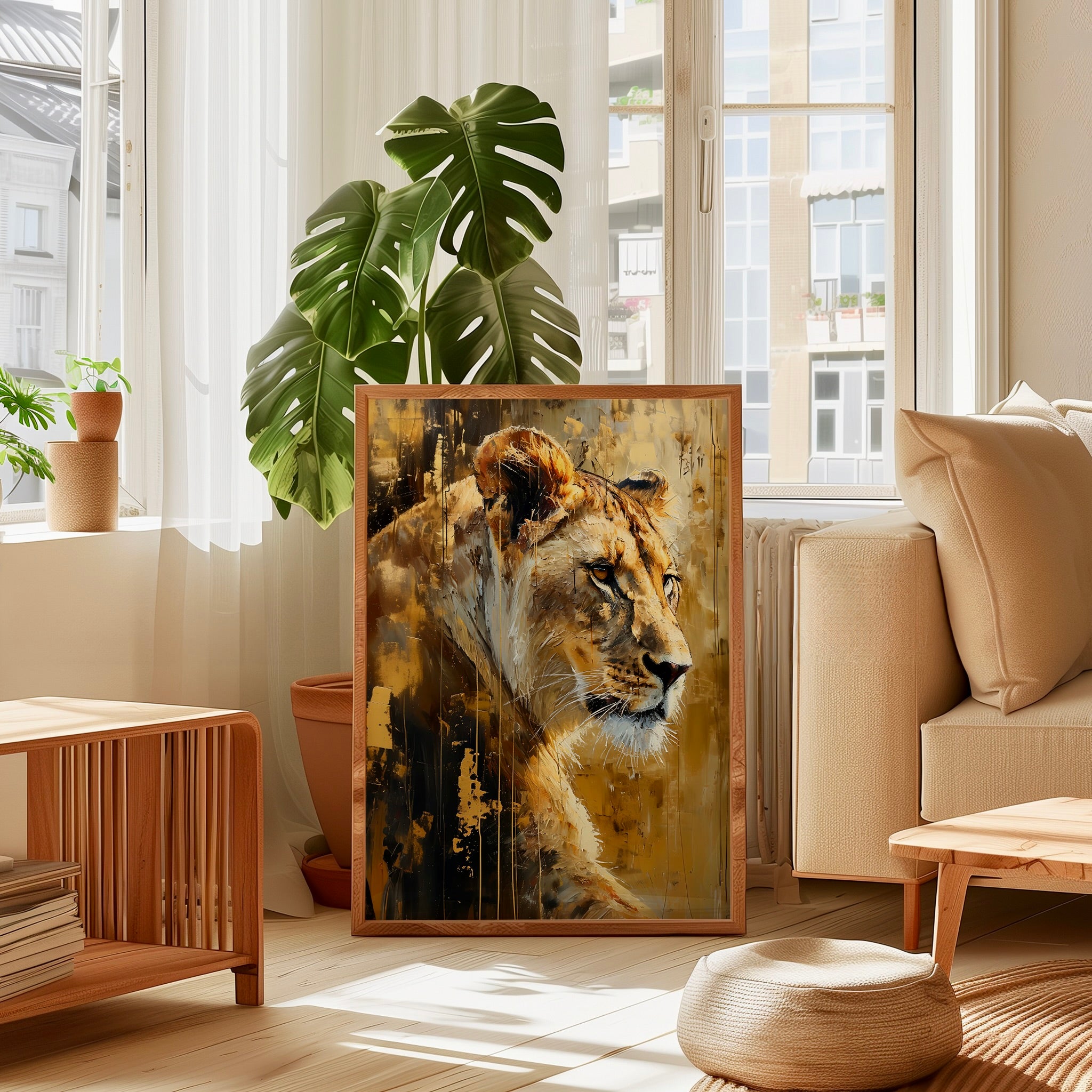 The Golden Queen: Majestic Lioness Abstract | Modern & Temporal Impressionist Art