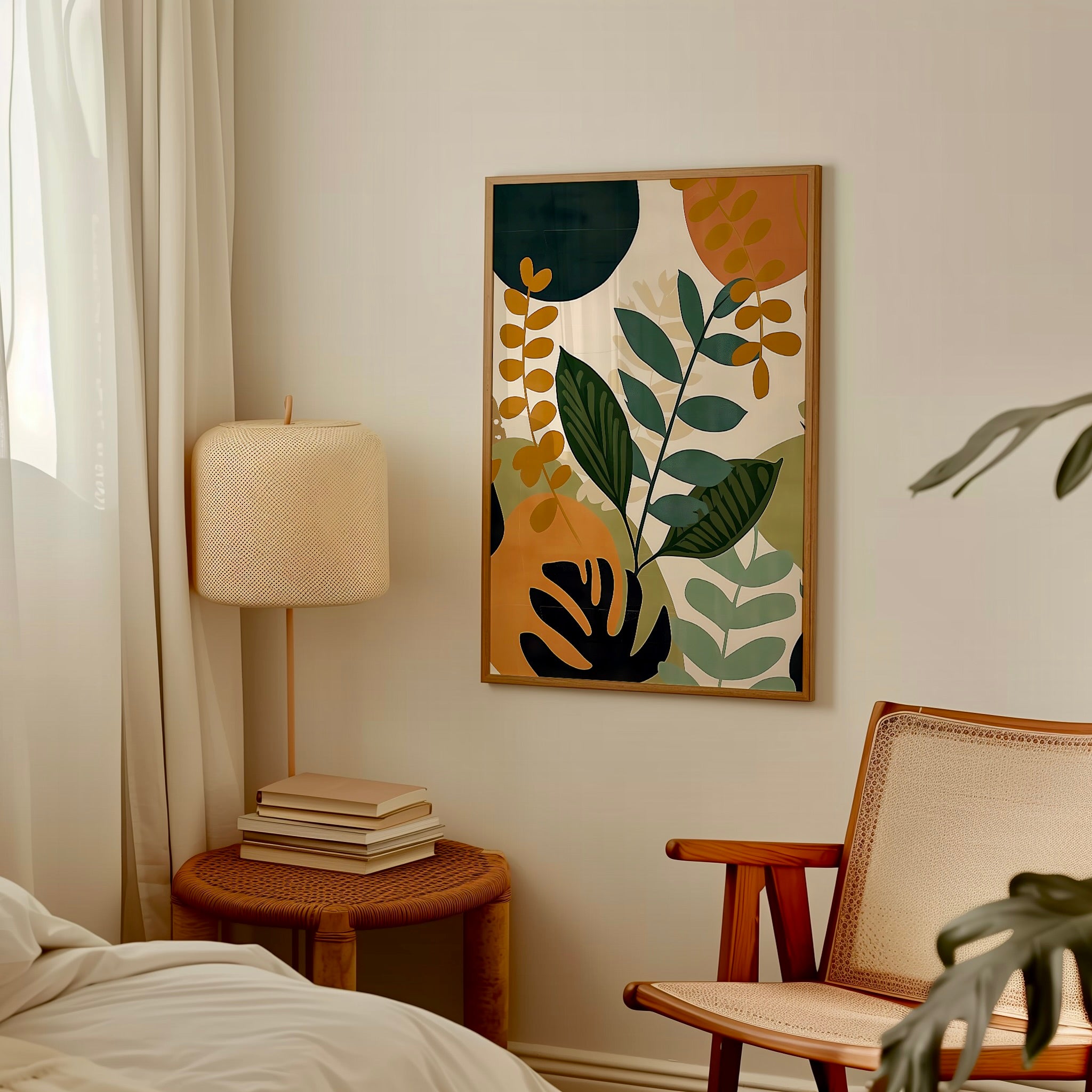 Tropical Tranquility: Mid-Century Modern Abstract Leaf Art | Serene & Chic Wall Decor