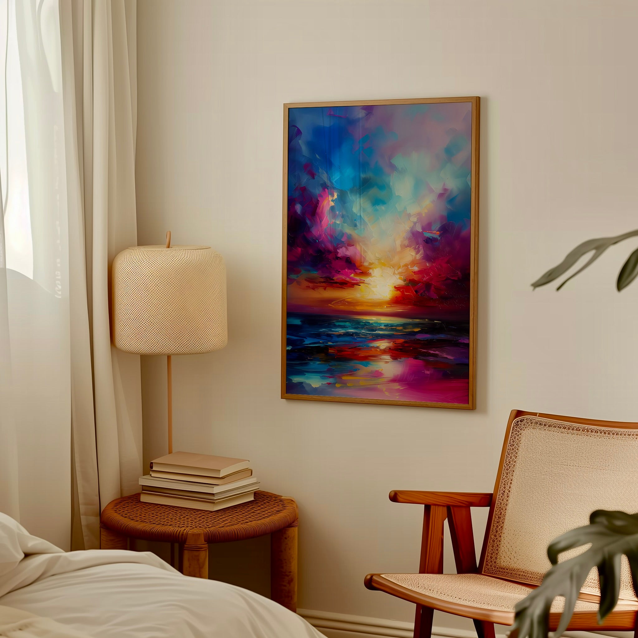 The Sunken Sun: Vibrant Abstract Sunset | Impressionist Landscape Wall Art