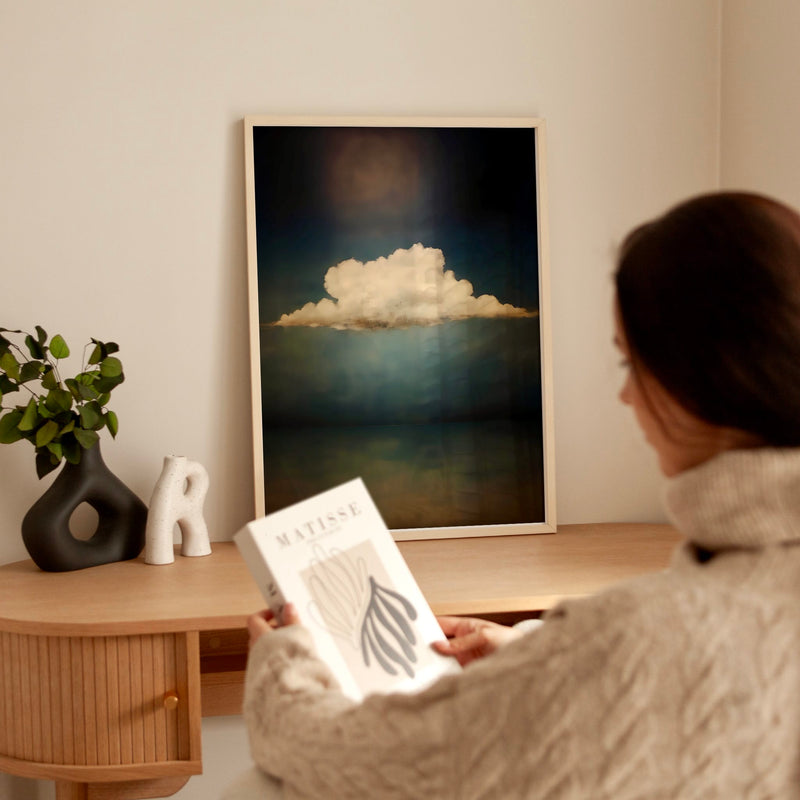 Vintage Moody Cloud Art – Minimalist Wall Decor | Serene Muted Tone Print