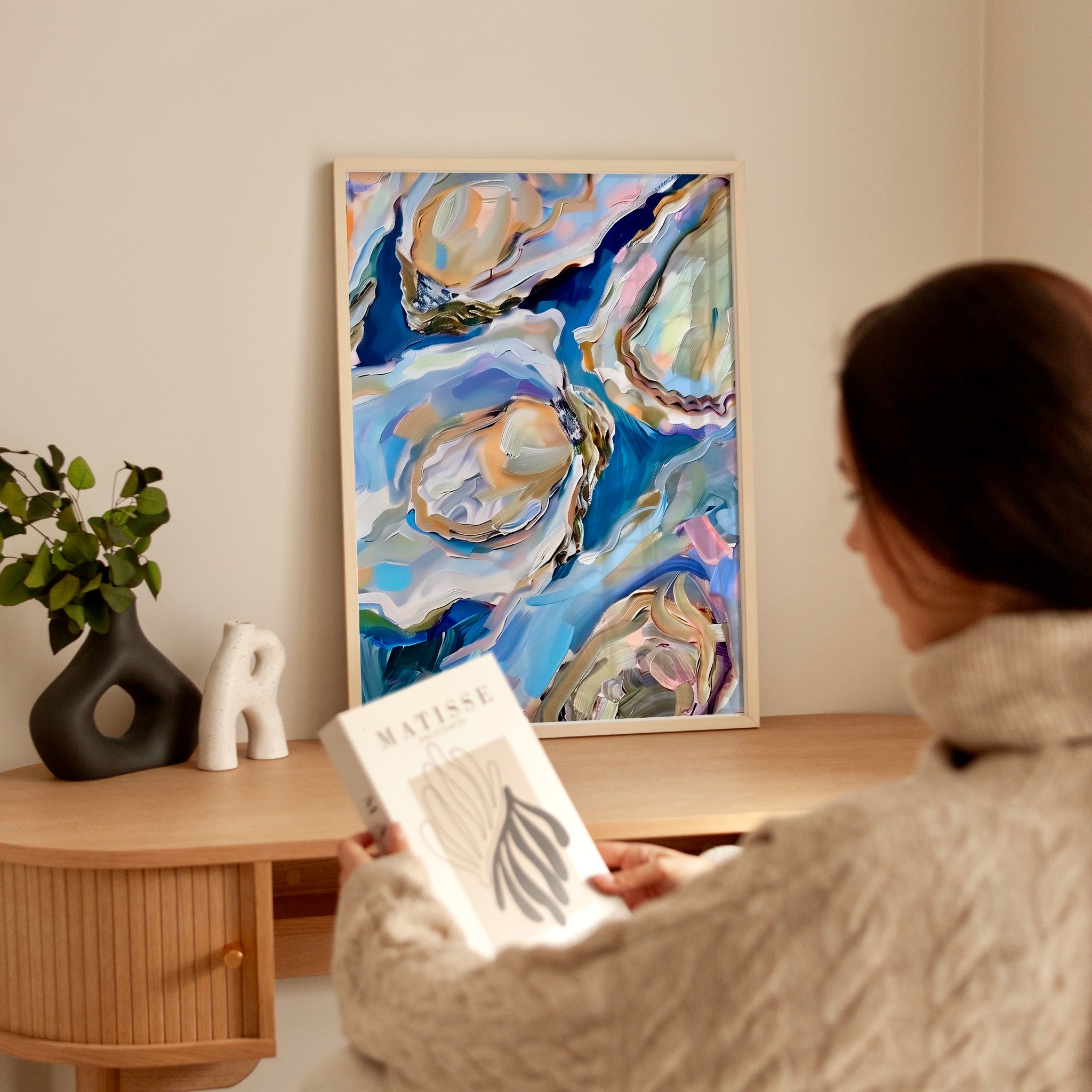 Oyster Delight: Vibrant Impasto Culinary Art | Modern Coastal & Kitchen Wall Decor