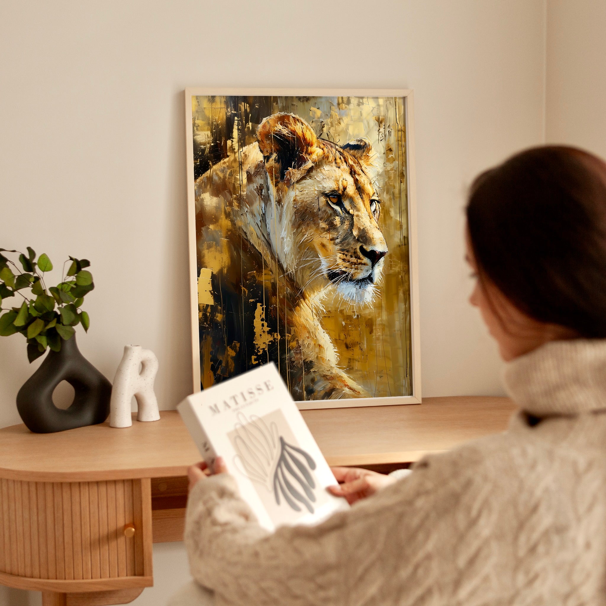 The Golden Queen: Majestic Lioness Abstract | Modern & Temporal Impressionist Art