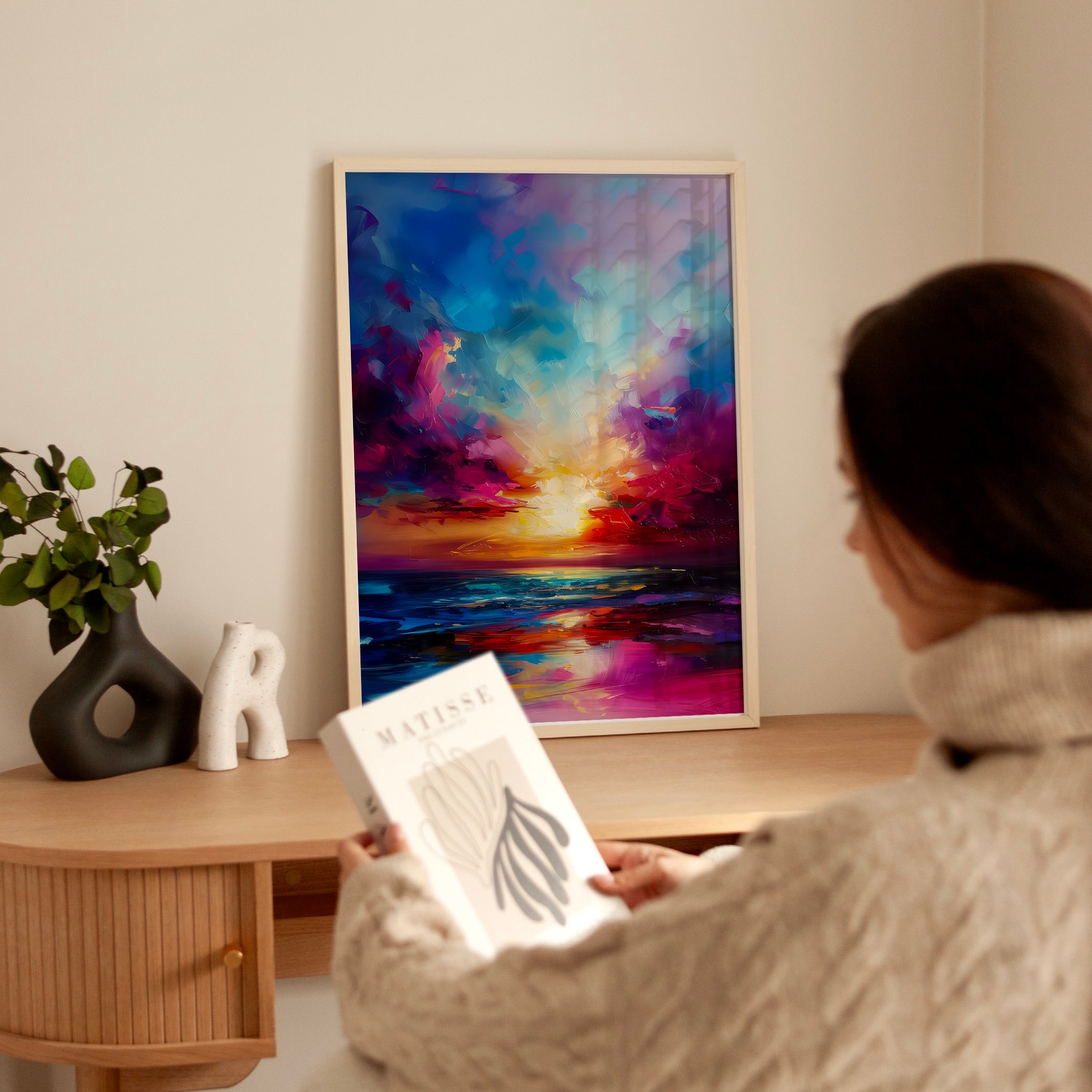 The Sunken Sun: Vibrant Abstract Sunset | Impressionist Landscape Wall Art