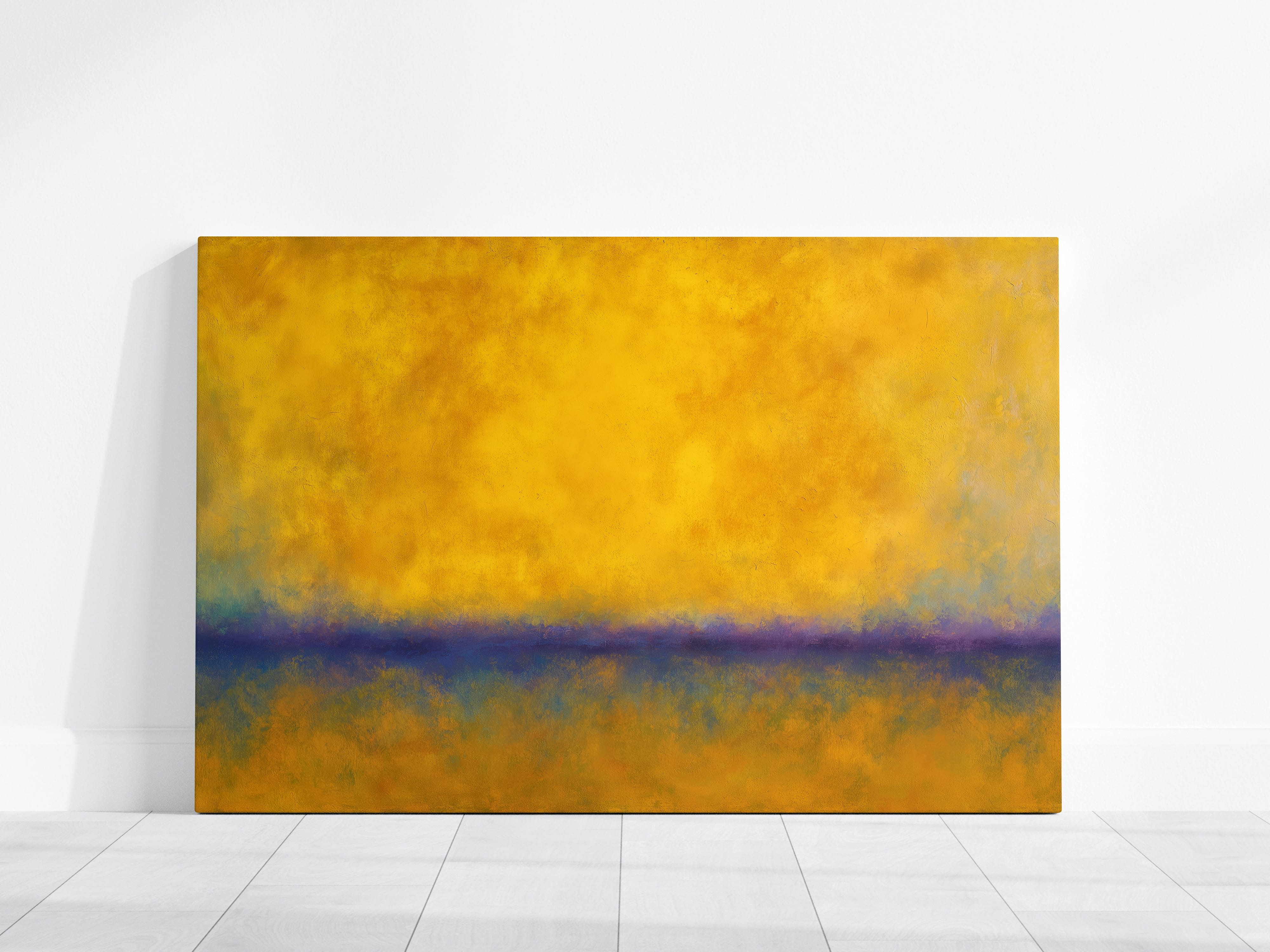 Abstract Color Field Art – Meditative Wall Art with Golden Yellow & Indigo Blue Canvas Texture