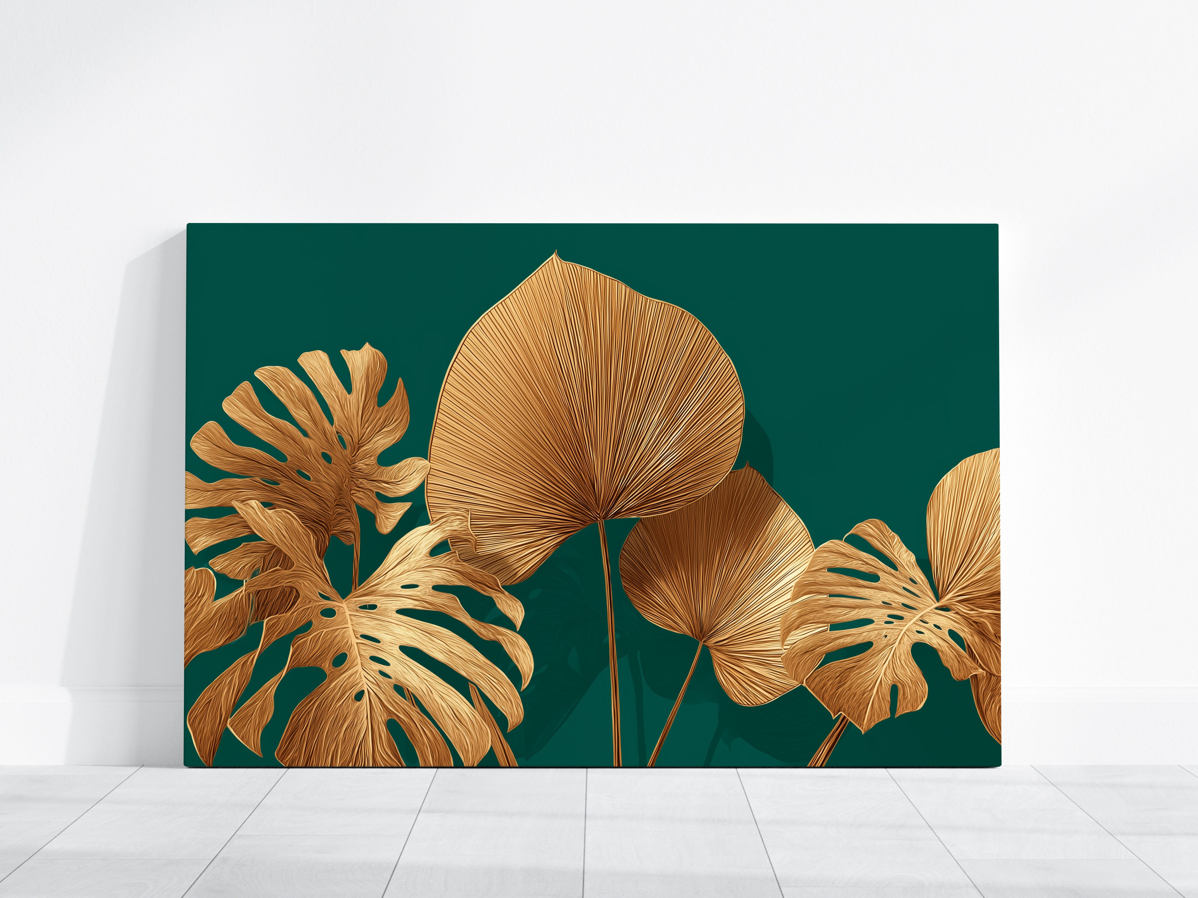 Gold Monstera Print - Emerald Green Wall Art | Luxurious Tropical Decor Poster