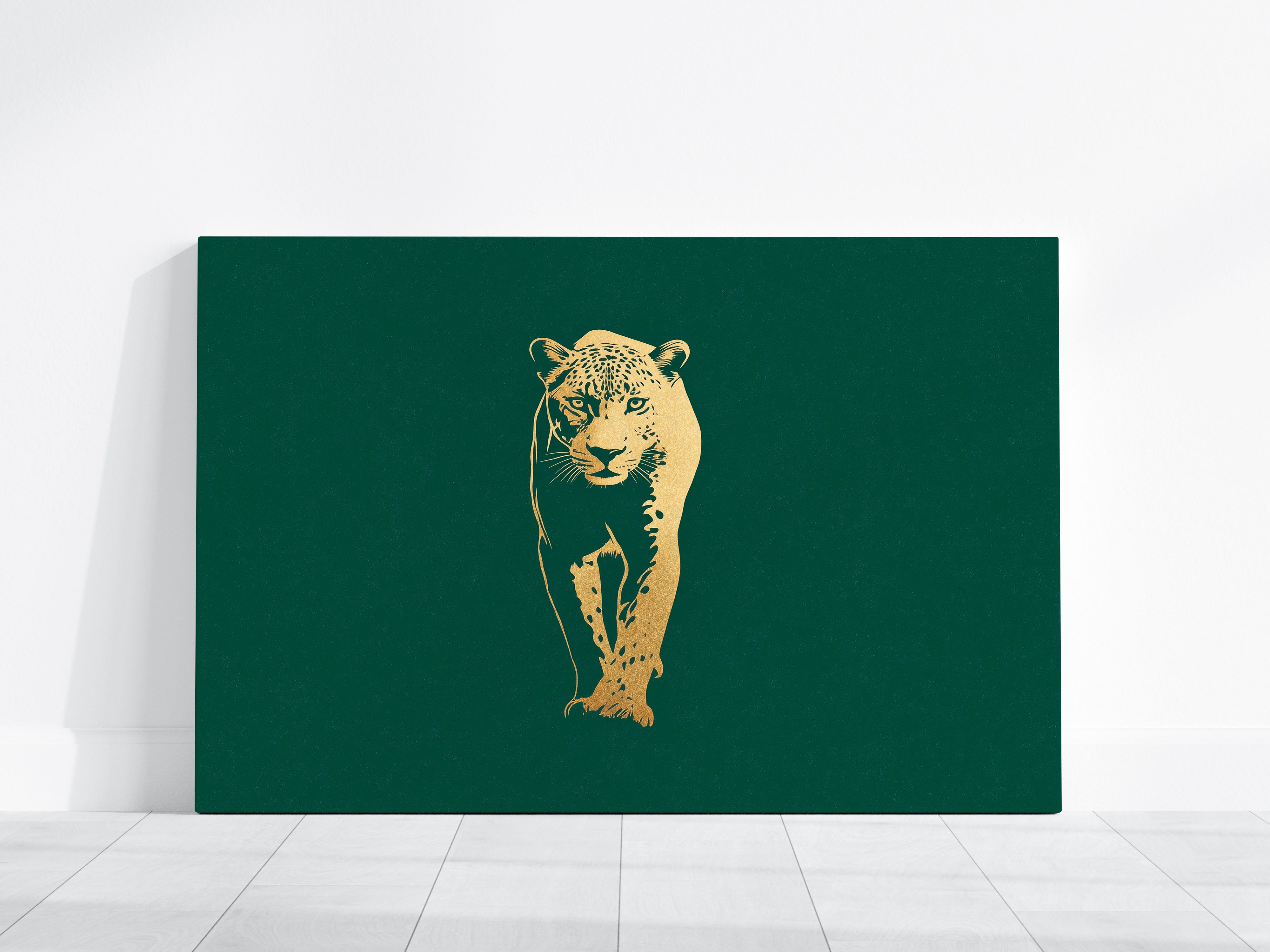 Gold Foil Leopard Wall Art – Emerald Green Art Deco Animal Print Poster