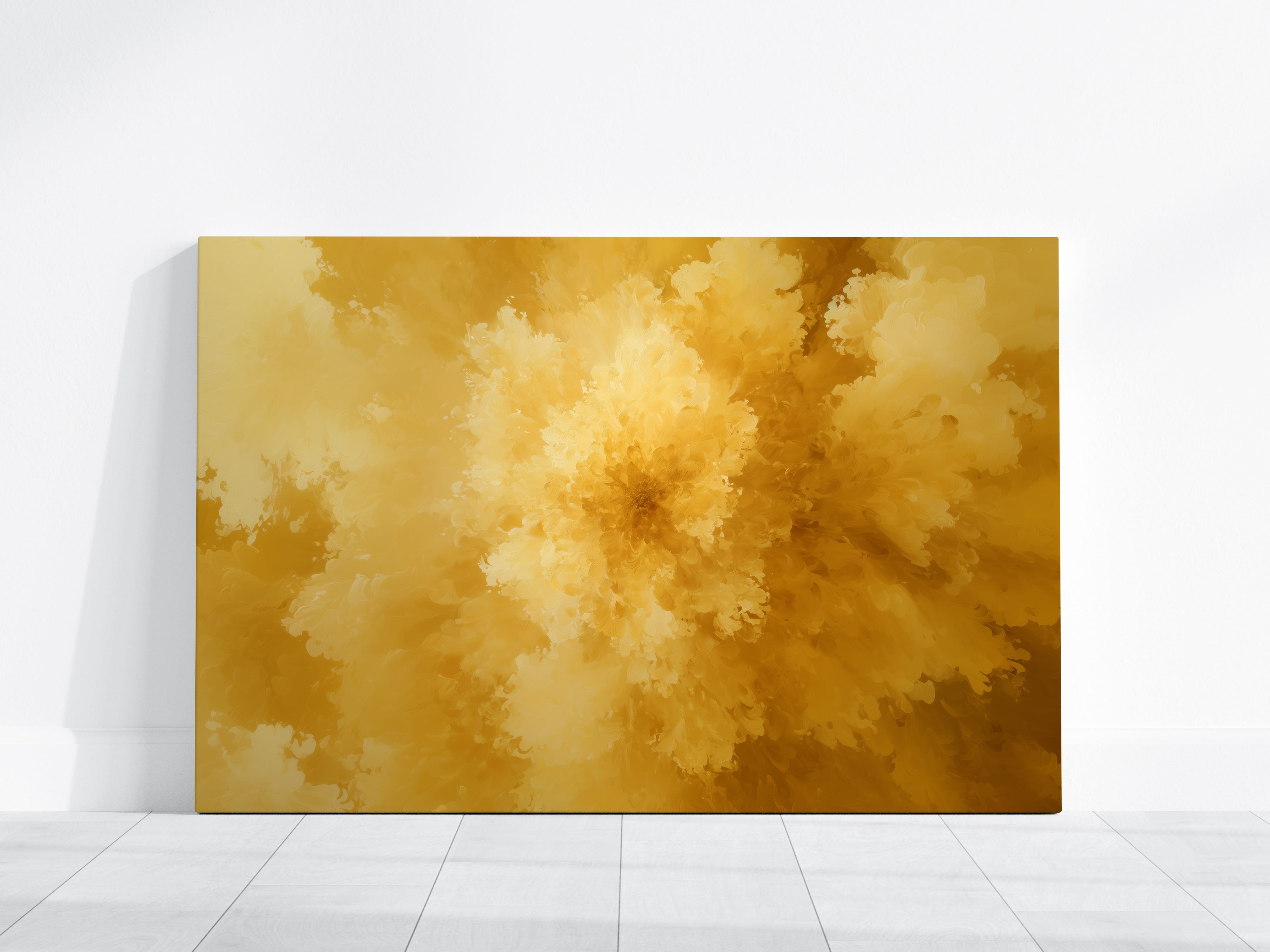 Gold Abstract Wall Art - Textured Bloom Painting | Honey Yellow Artwork | Modern Wall Decor