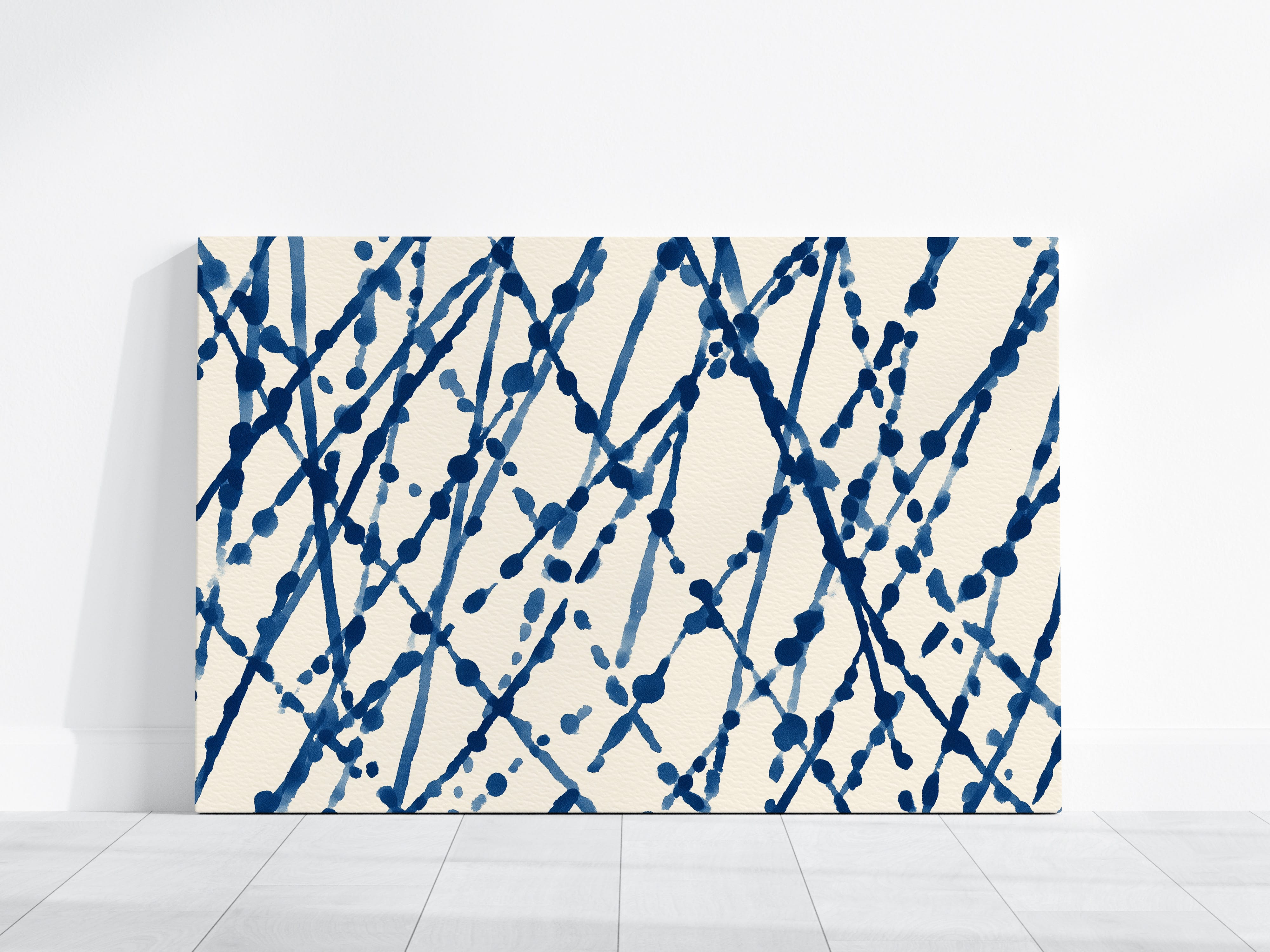Navy Blue Abstract Art - Mid Century Textile Pattern | Hand Drawn Ink & Organic Dots