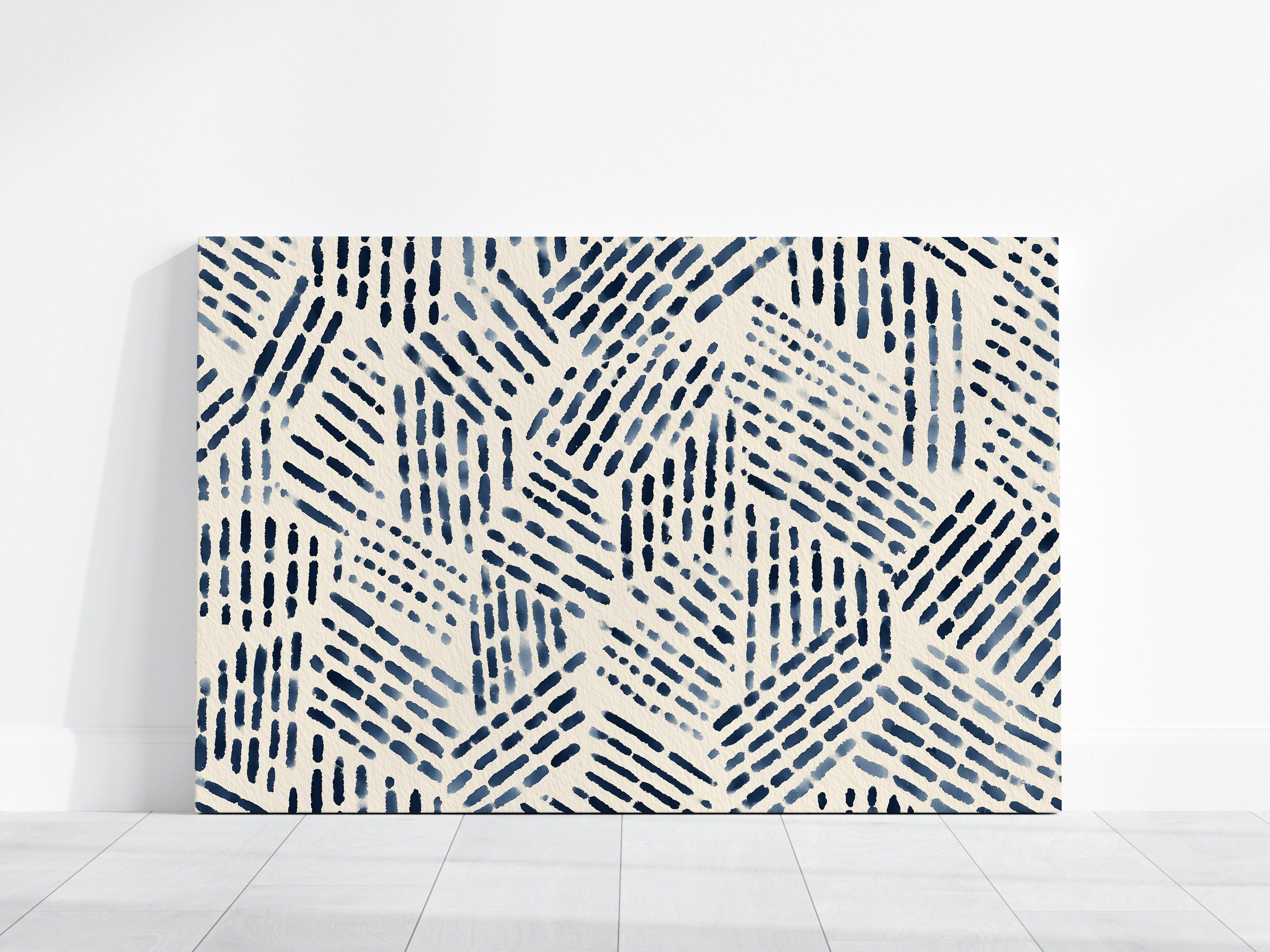 Navy Blue Abstract Art - Mid Century Textile Print | Hand Drawn Ink & Watercolor Pattern