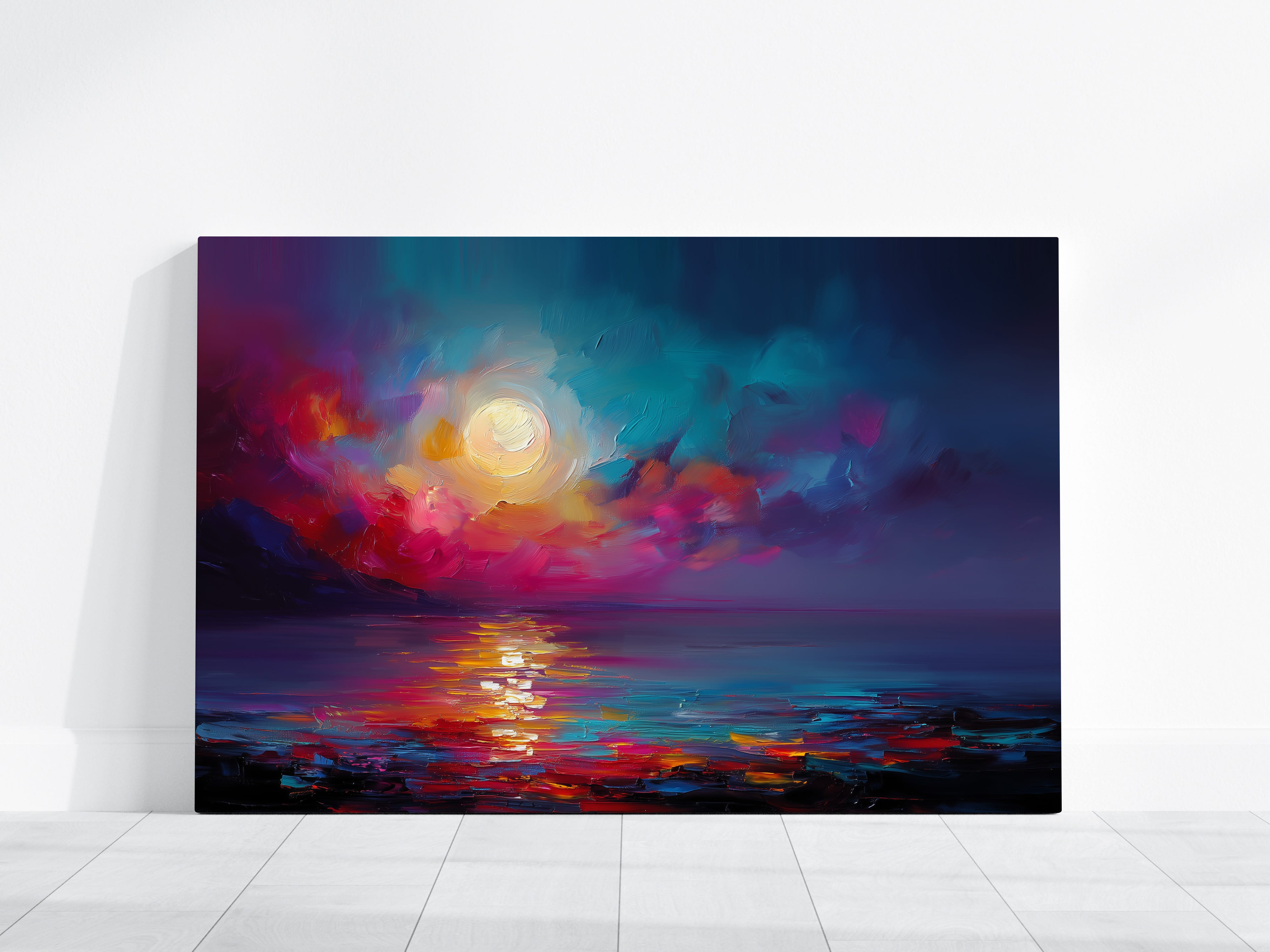 Fantasy Moon Wall Art – Luminous Full Moon Print | Vibrant Dream Seascape