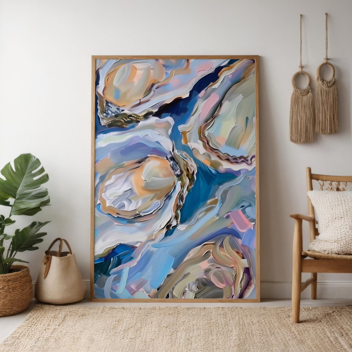 Oyster Delight: Vibrant Impasto Culinary Art | Modern Coastal & Kitchen Wall Decor